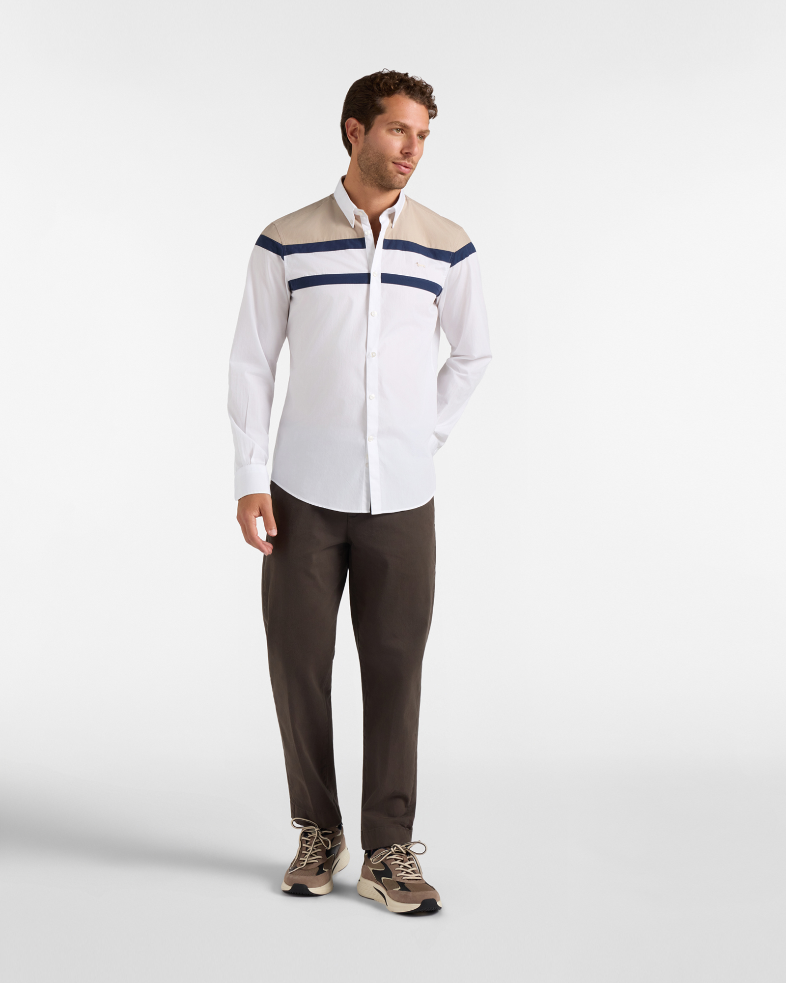 Men's regular-fit  peach poplin shirt with bands, WHITE, large