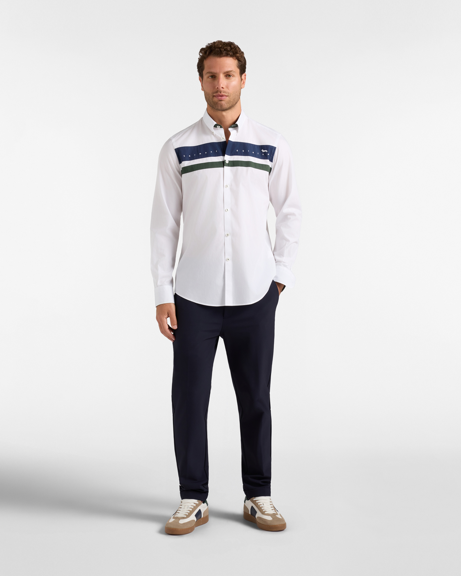 Men's regular-fit  peach poplin shirt with logo, WHITE, large