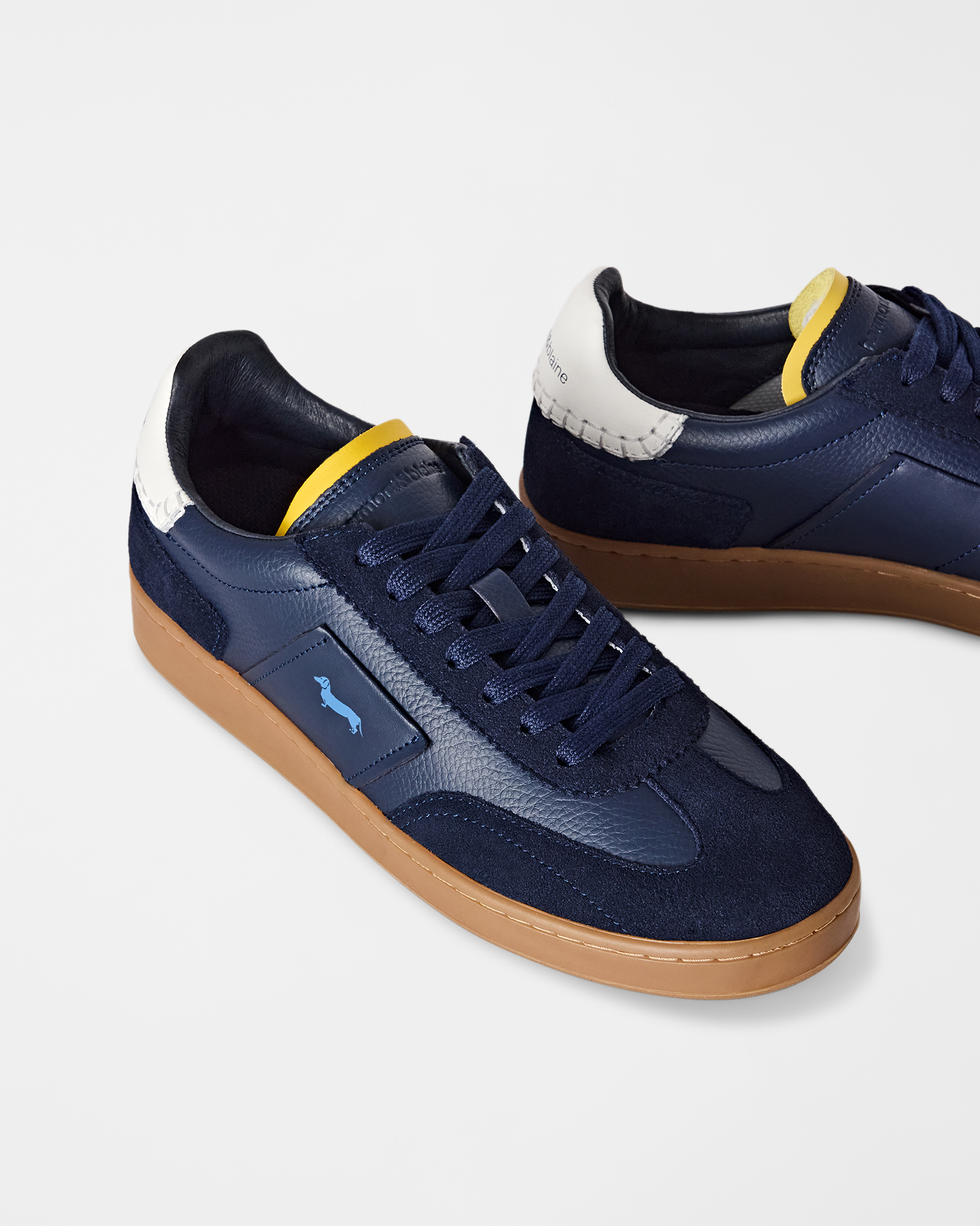 Baskets homme Metropolis en cuir et daim avec semelle color&eacute;e, BLEU - BLEU, large