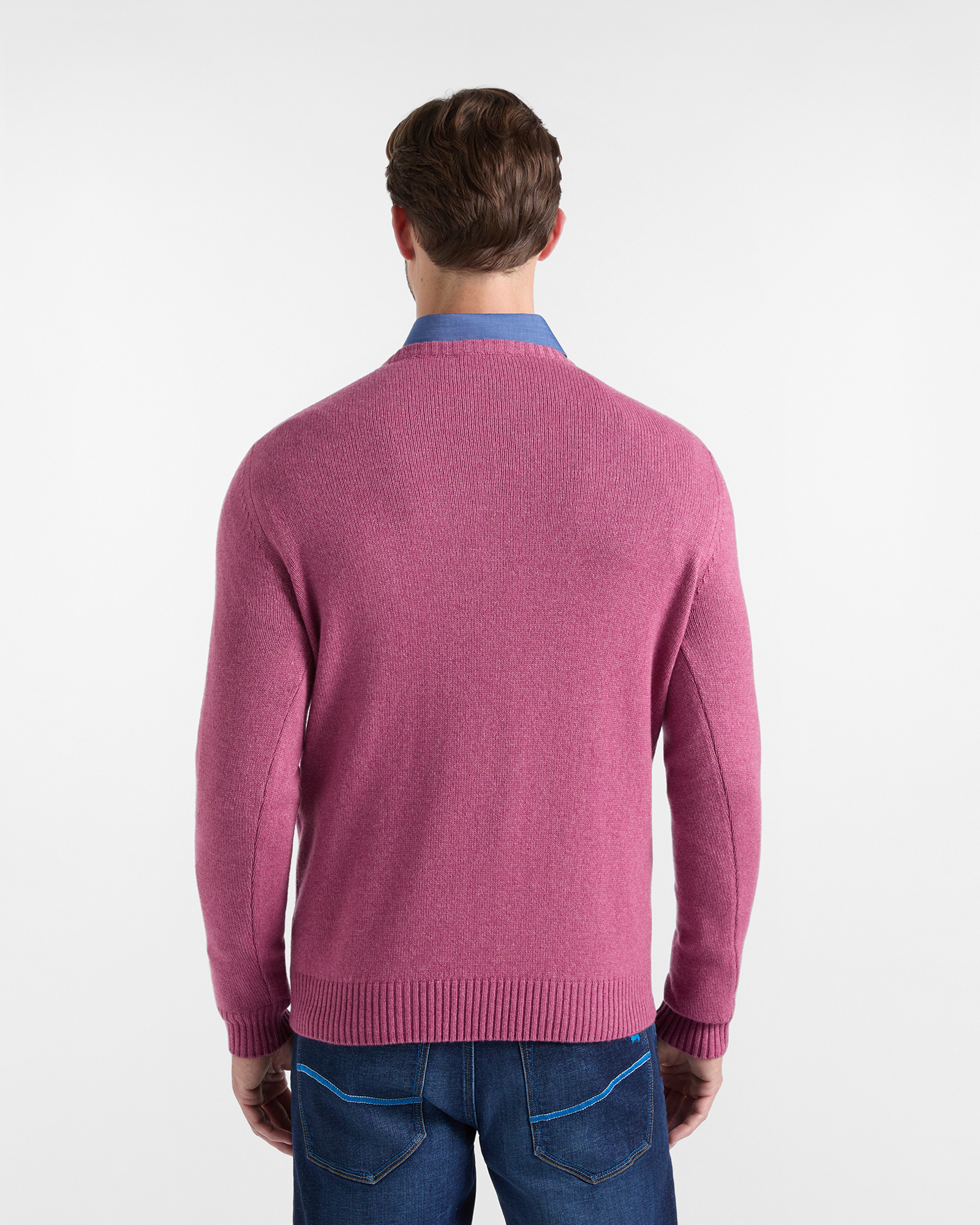 Men's Made in Italy regular fit sweater in wool blend, INDIAN ROSE, large