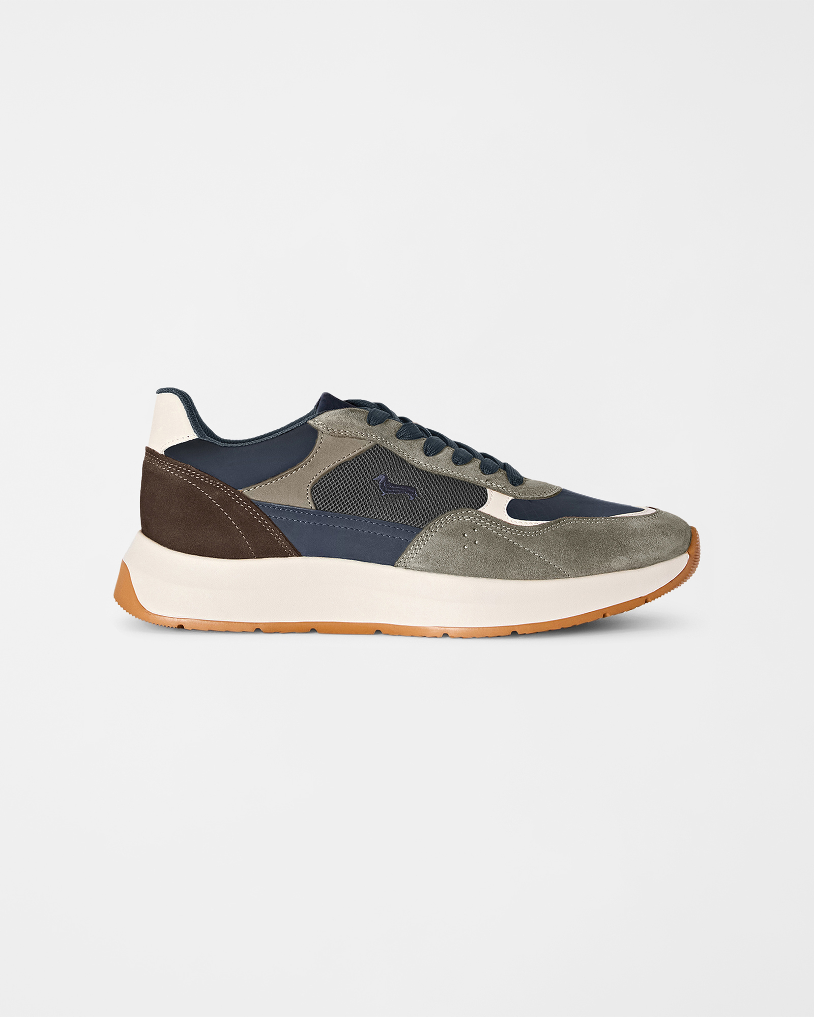 Men's beige suede, nubuck and technical mesh sneakers