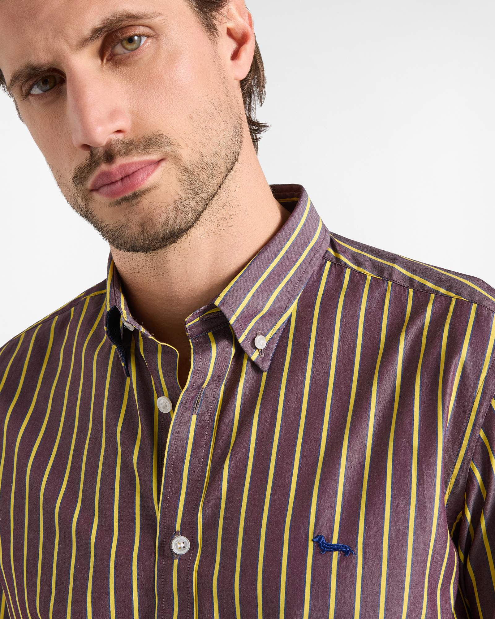 Men's regular-fit cotton shirt with regimental stripes, DARK PURPLE, large