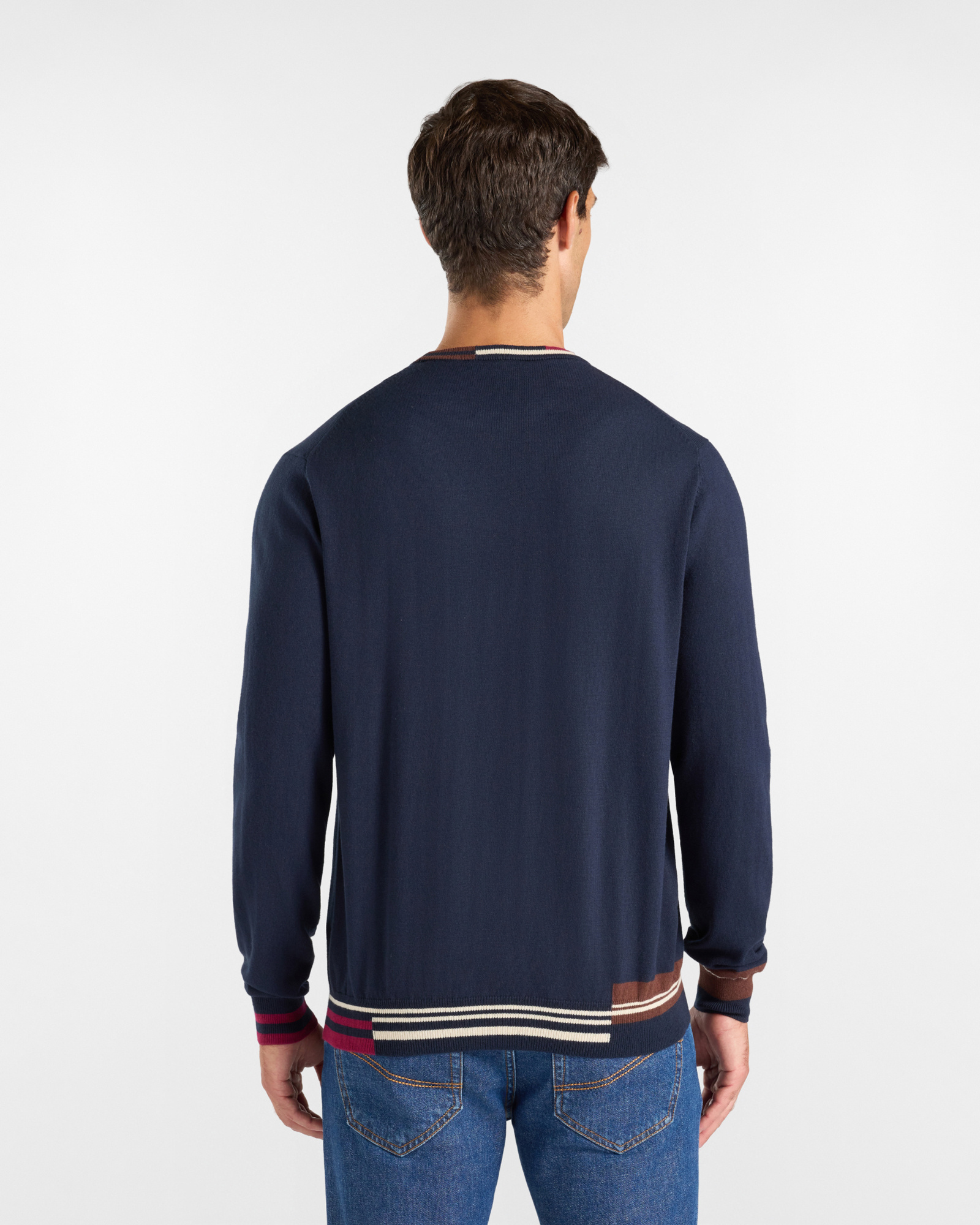 Men's regular fit sweater in a wool and cotton blend, NAVY BLUE, large