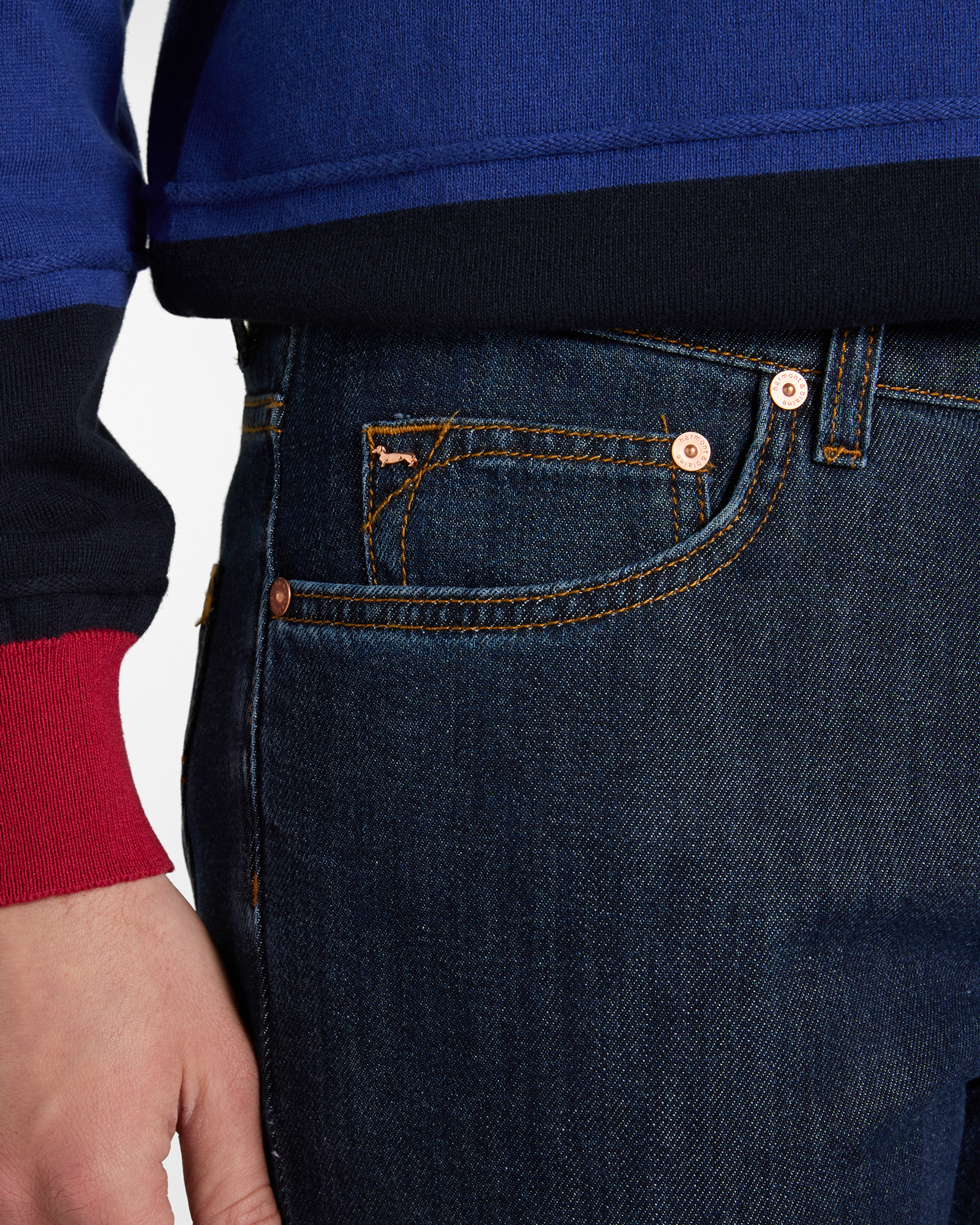Pantal&oacute;n vaquero para hombre de 5 bolsillos en mezcla de algod&oacute;n y lana corte Narrow Made in Italy, AZUL DENIM, large