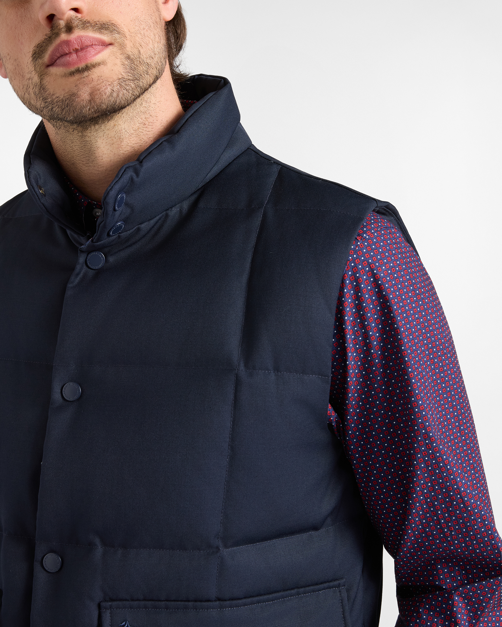 Men&rsquo;s padded waistcoat in technical wool blend, NAVY BLUE, large
