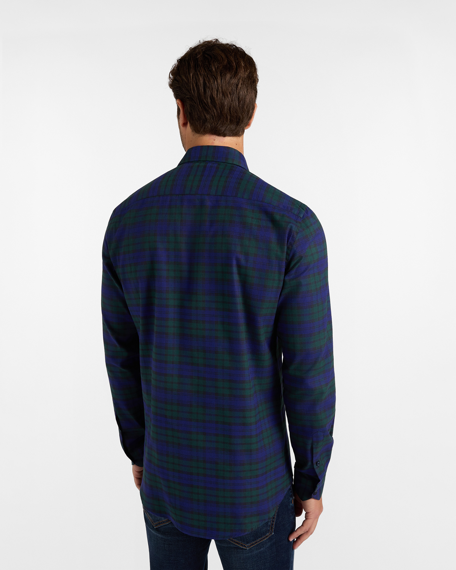 Camicia Uomo flanella check Narrow Fit Made in Italy, VERDE BOTTIGLIA, large