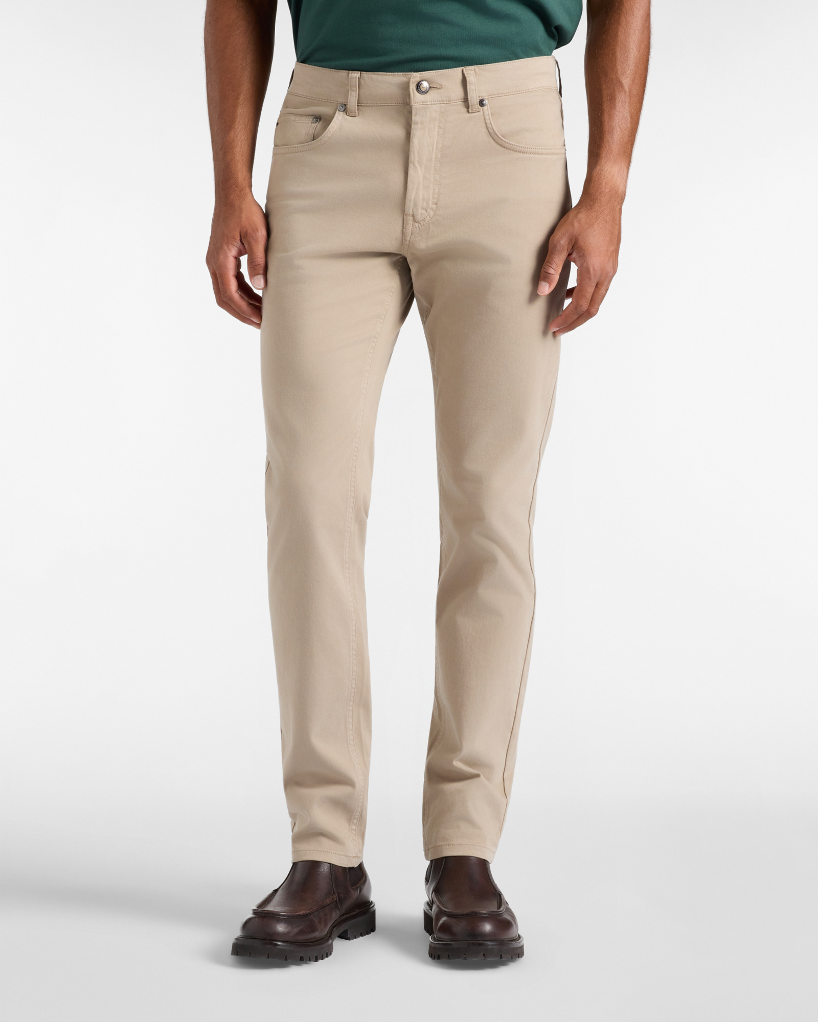 Men&rsquo;s narrow-fit beige stretch cotton 5-pocket jeans
