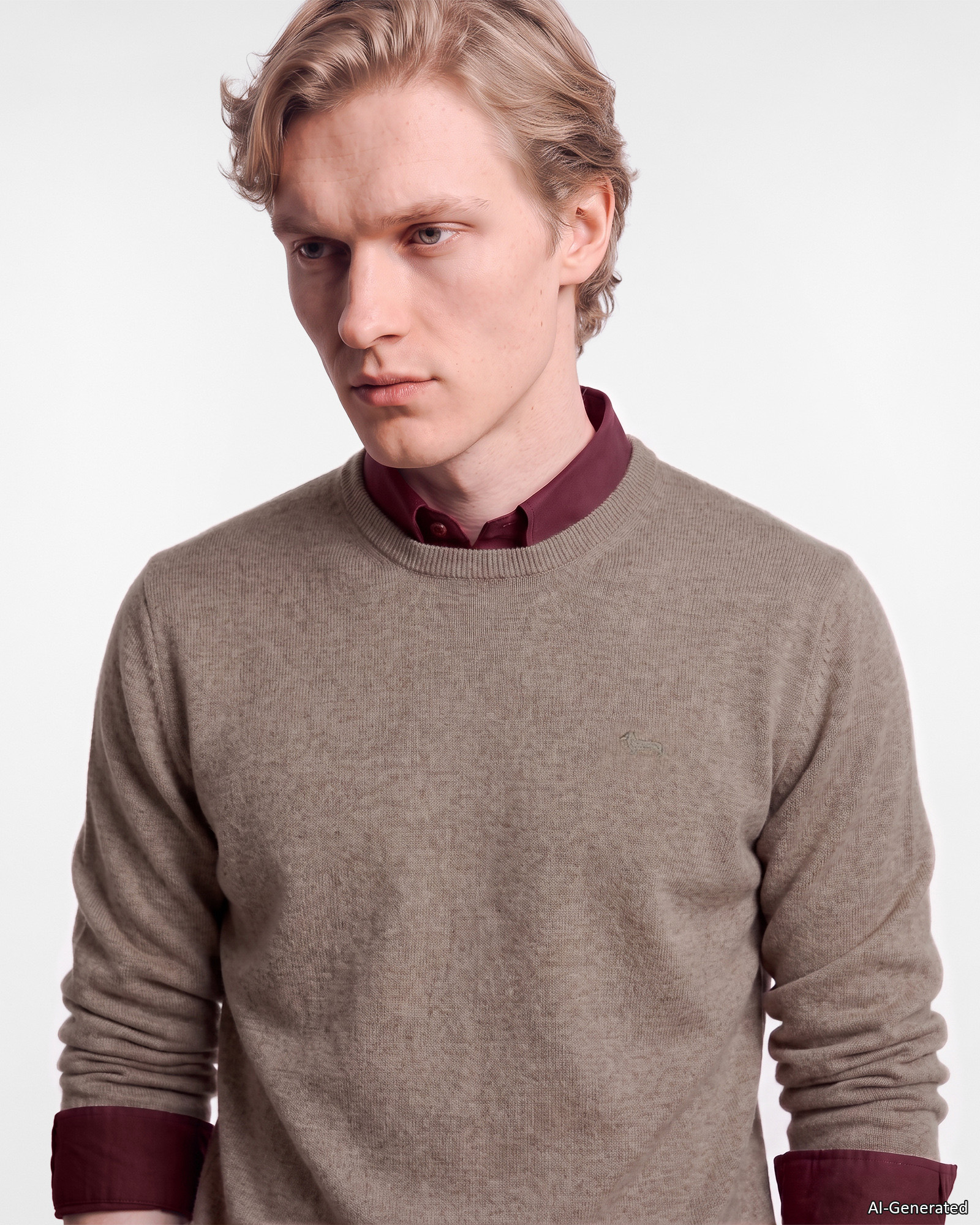 Men's Made in Italy sweater 100% pure cashmere with regular fit, BEIGE, large