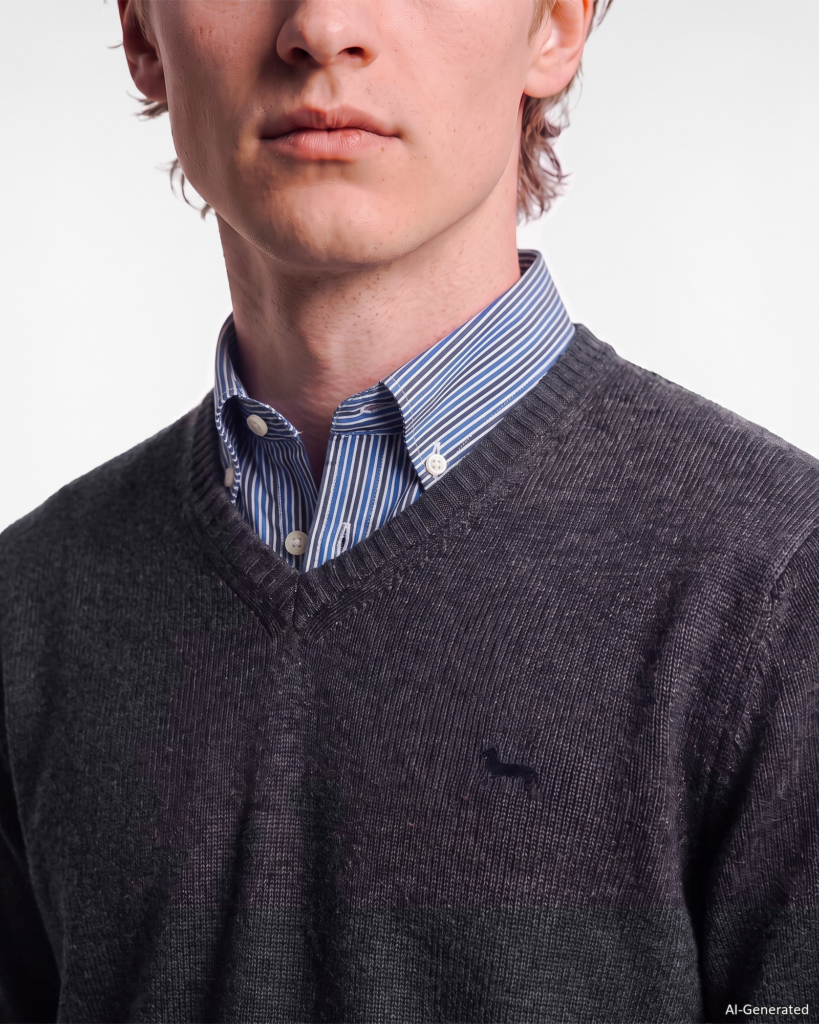 Men's Made in Italy regular fit V-neck sweater in wool blend, NAVY BLUE, large