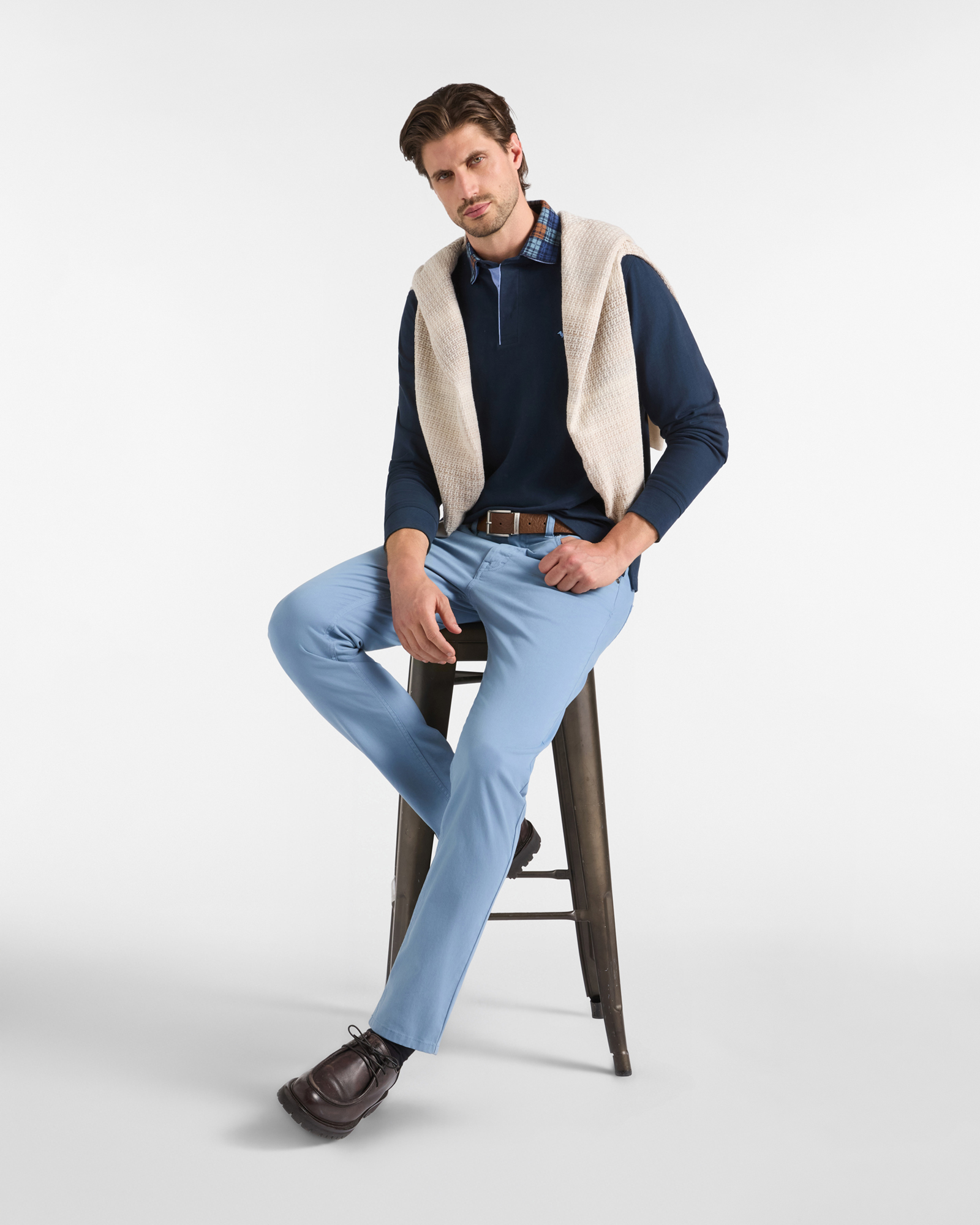 Langarm-Poloshirt f&uuml;r Herren aus Brushed Jersey aus 100 % reiner Baumwolle in Blau, MARINEBLAU, large