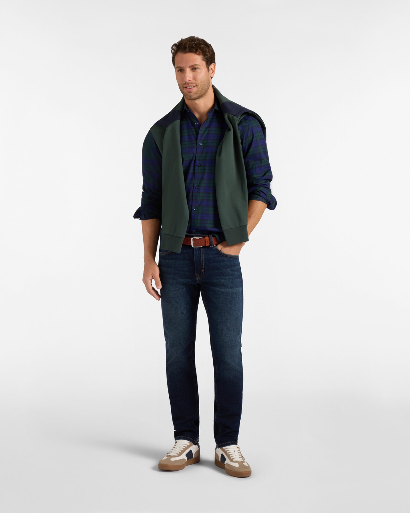 Men's narrow-fit Made in Italy checkered flannel shirt, BOTTLE GREEN, large
