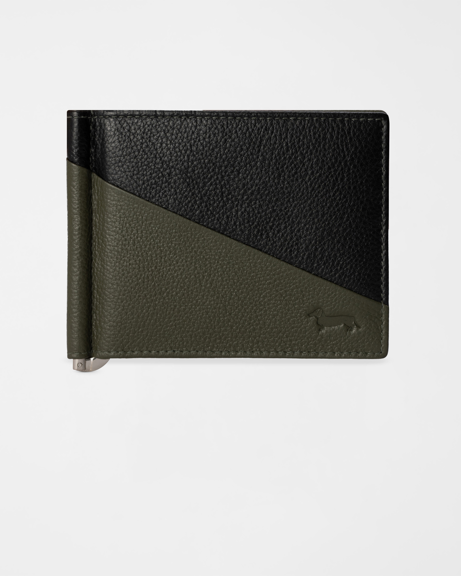 Men&rsquo;s Genuine Leather Wallet with Money Clip in Green/Black