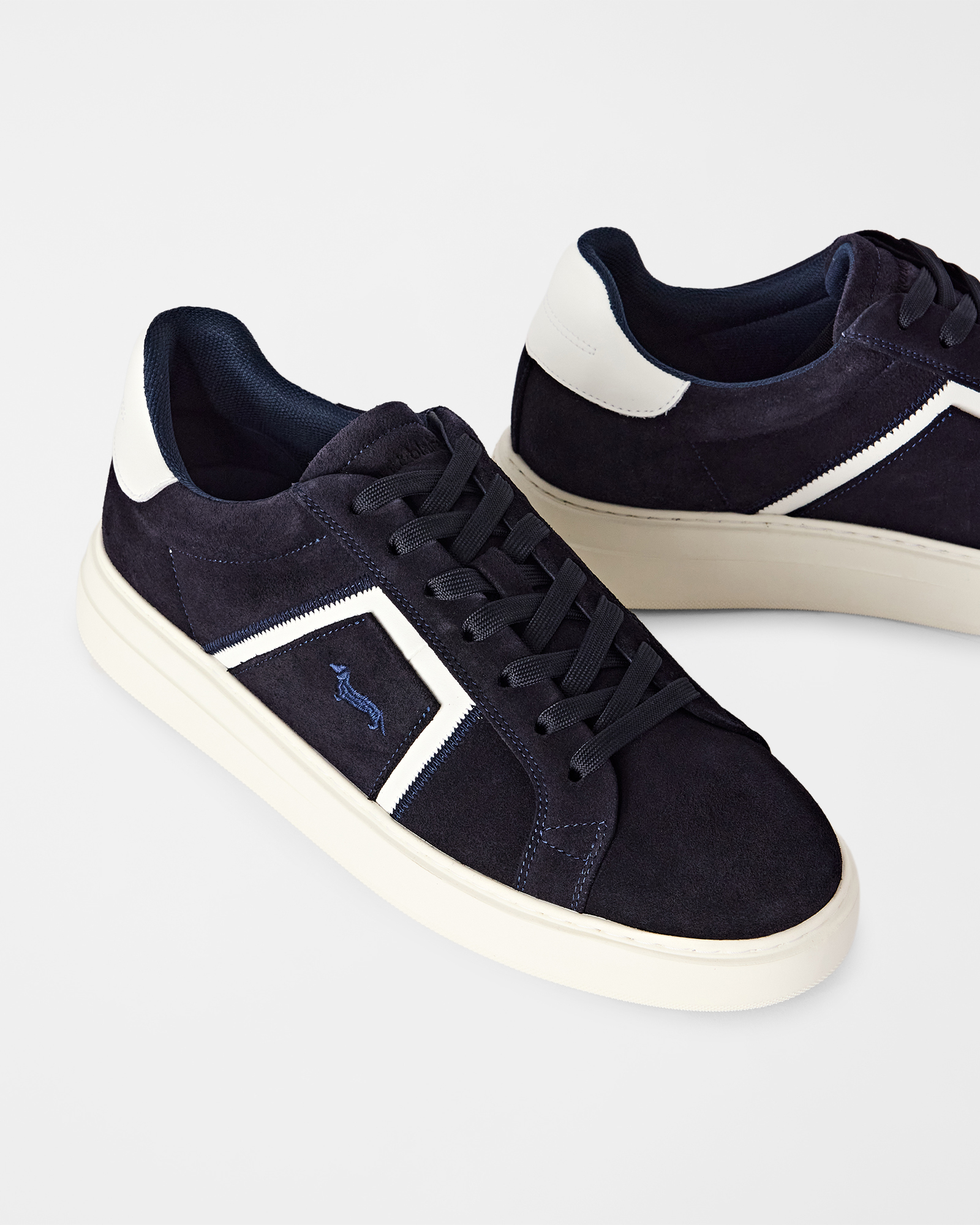 Sneakers homme en daim et nylon avec bande en nubuck, BLEU - BLANC CRI&Eacute;, large
