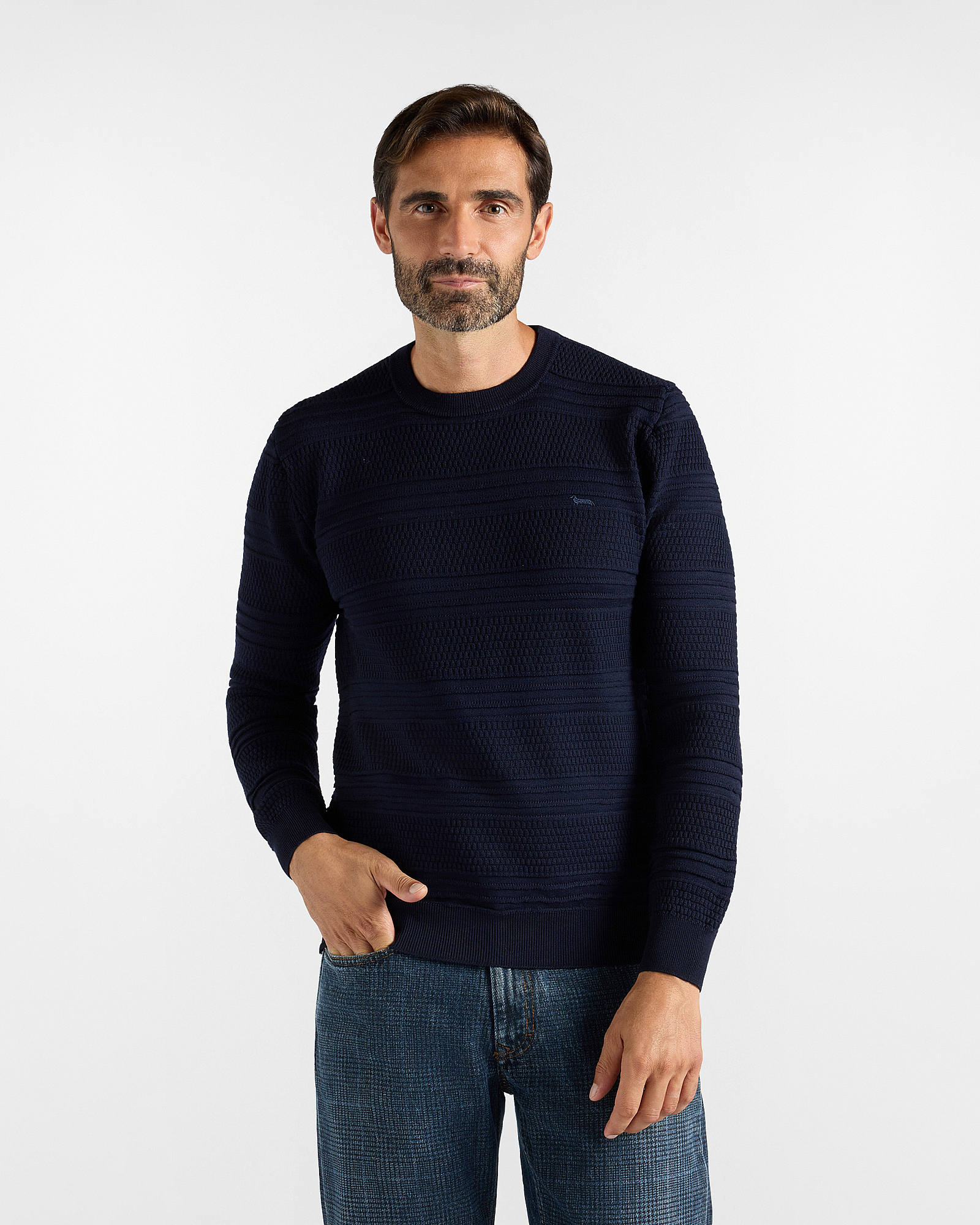 Maglia Uomo in 100% pura lana blu Regular Fit Made in Italy