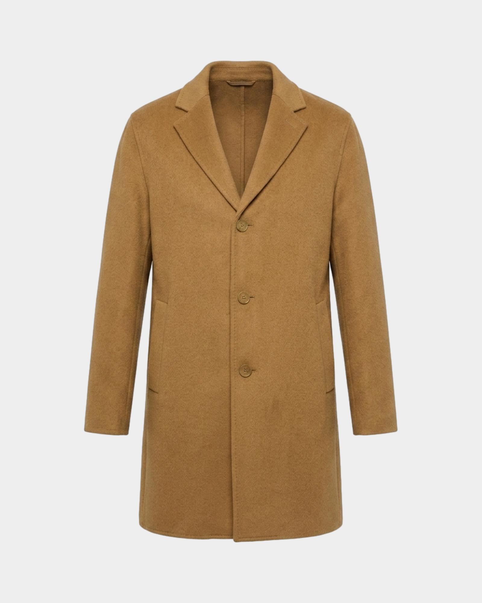 Abrigo para hombre de botonadura simple en lana pura, MARR&Oacute;N CLARO, large