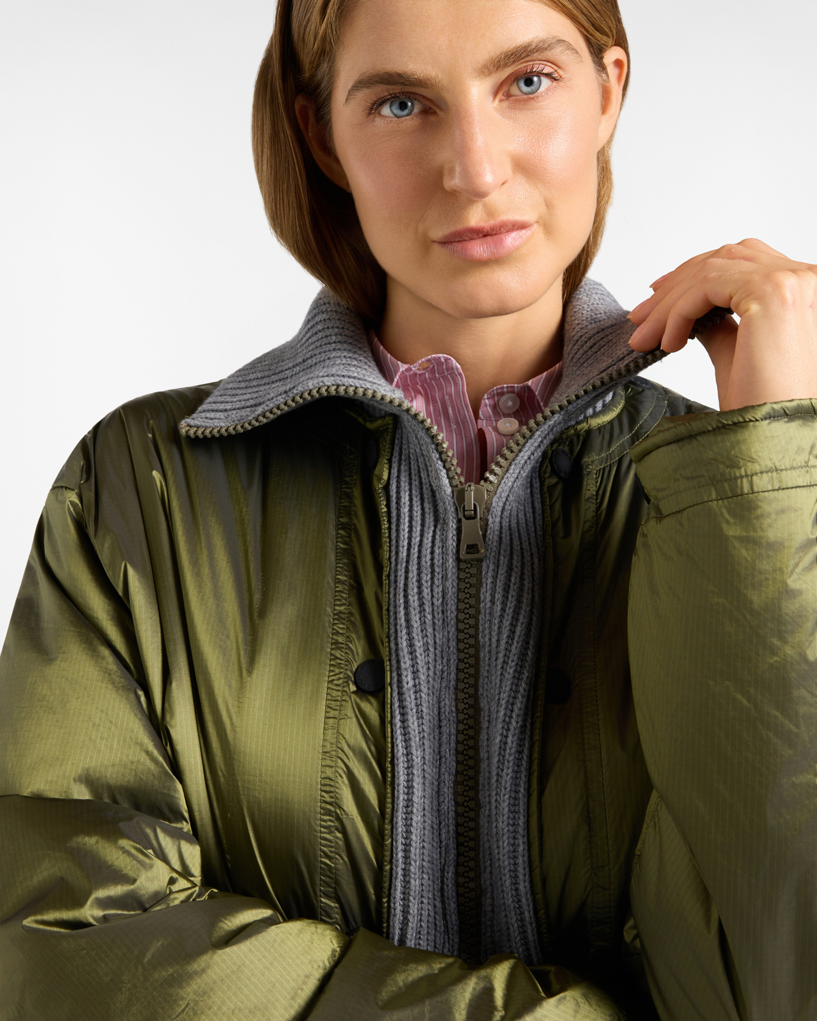 Chaqueta de mujer Re-Loved con inserciones de punto en nailon, &laquo;Made in Italy&raquo;, VERDE DEPORTIVO, large