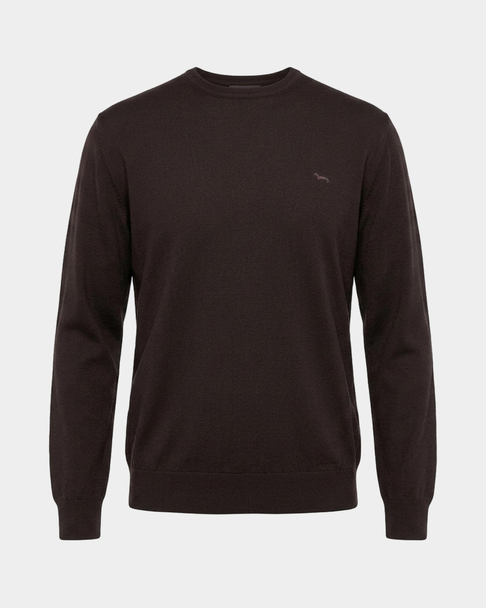 Men&rsquo;s 100% pure wool jumper, regular fit, made in Italy, DARK BROWN, large