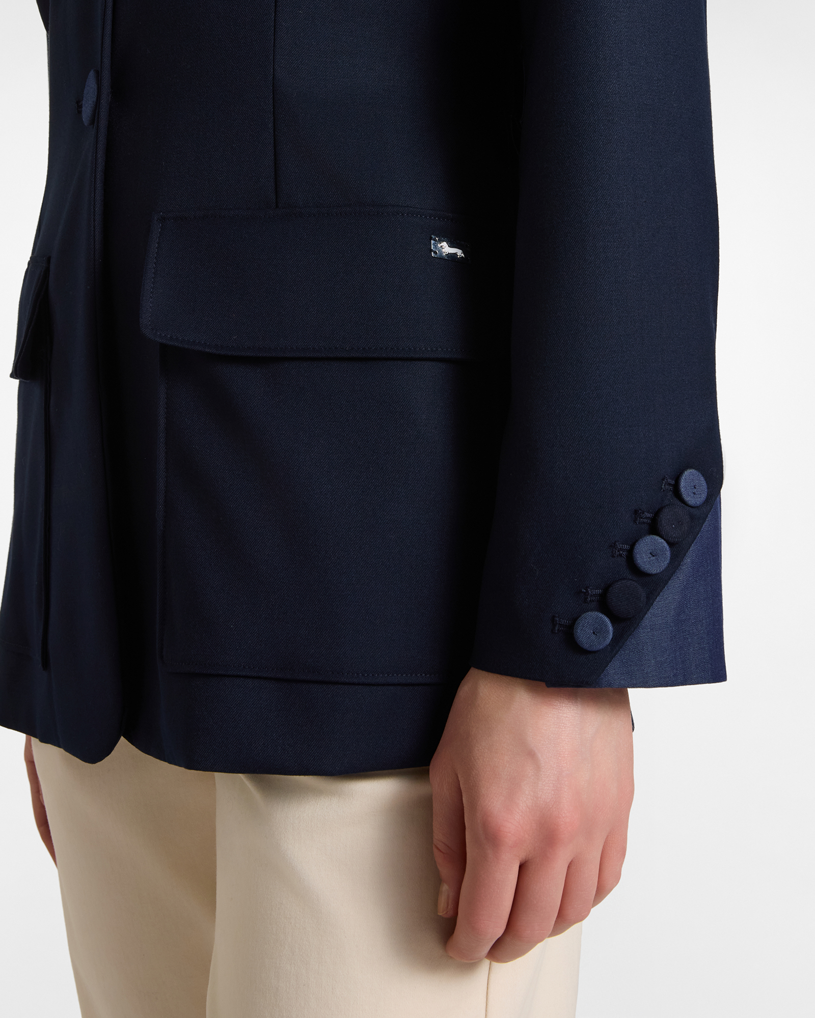 Women's  Made-in-Italy Slim Fit poly-viscose blazer, NAVY BLUE, large