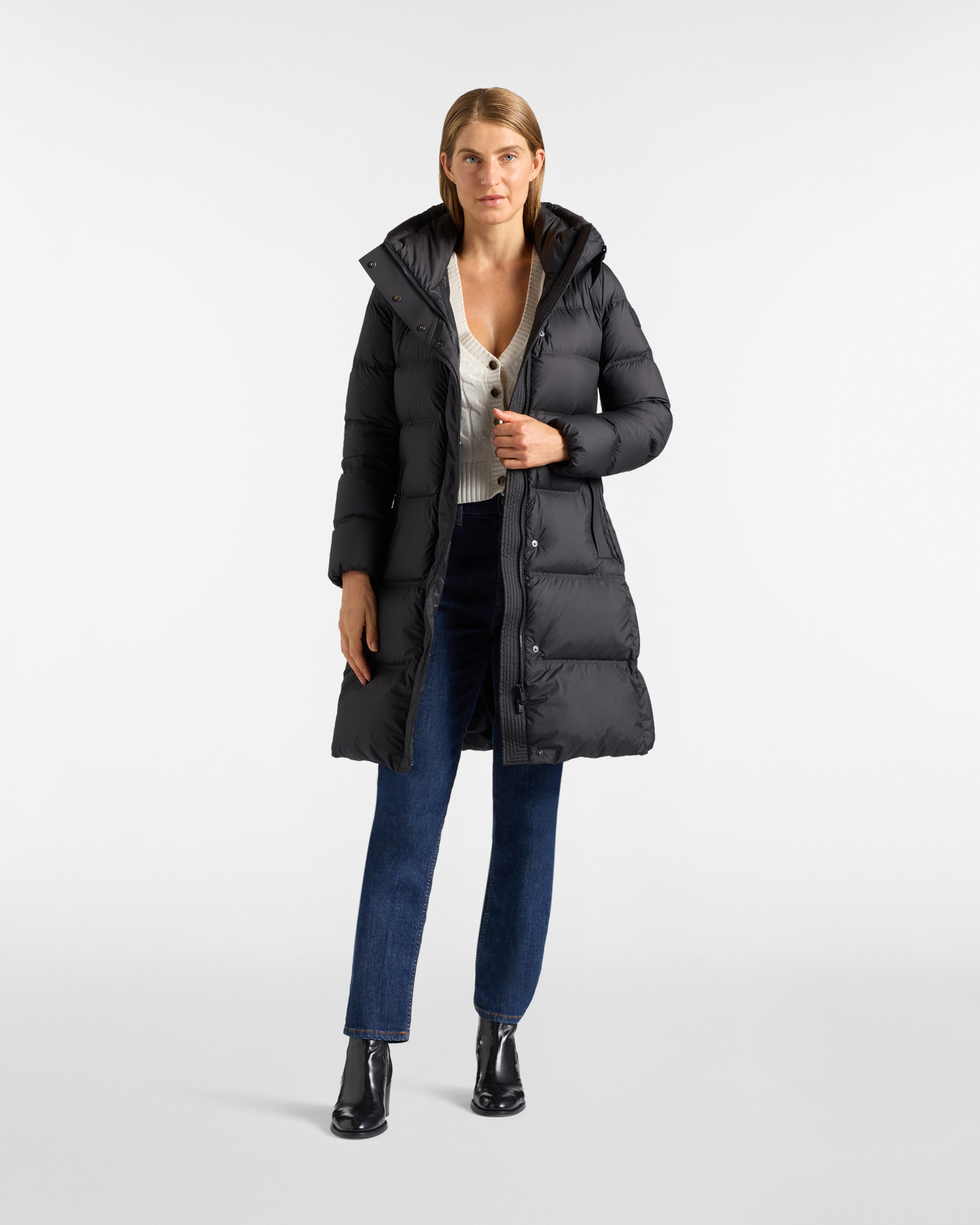 Gilet femme &agrave; col V en laine m&eacute;lang&eacute;e Made in Italy, BLANC, large