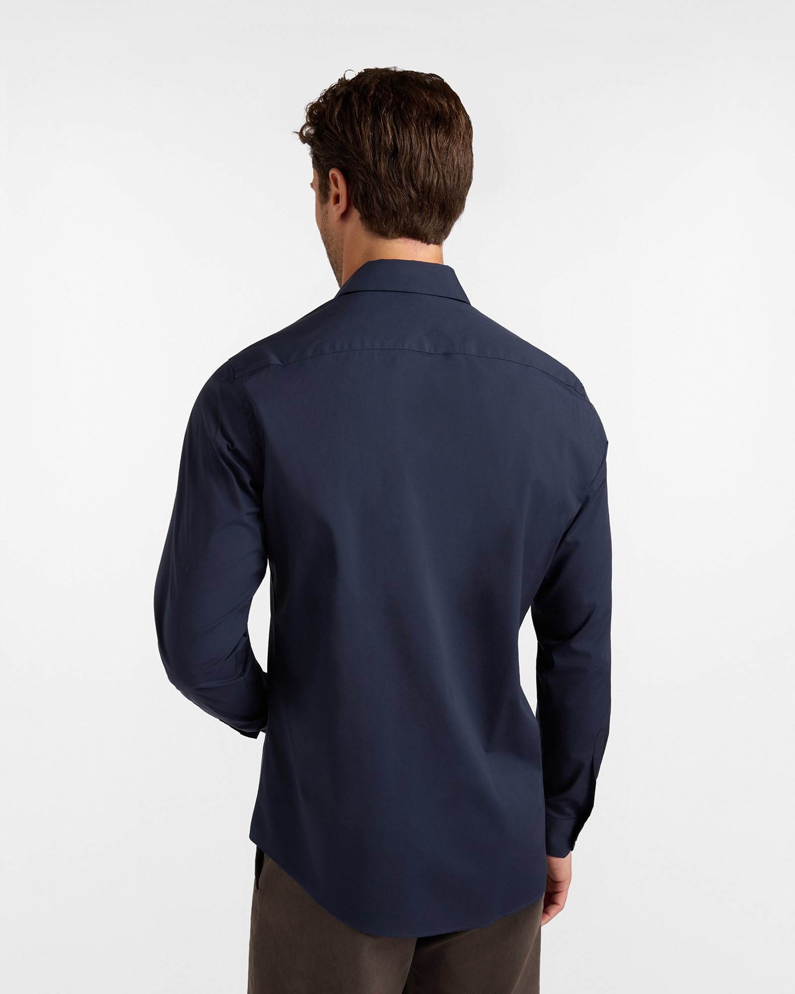 Men's narrow-fit solid shirt in stretch poplin, NAVY BLUE, large