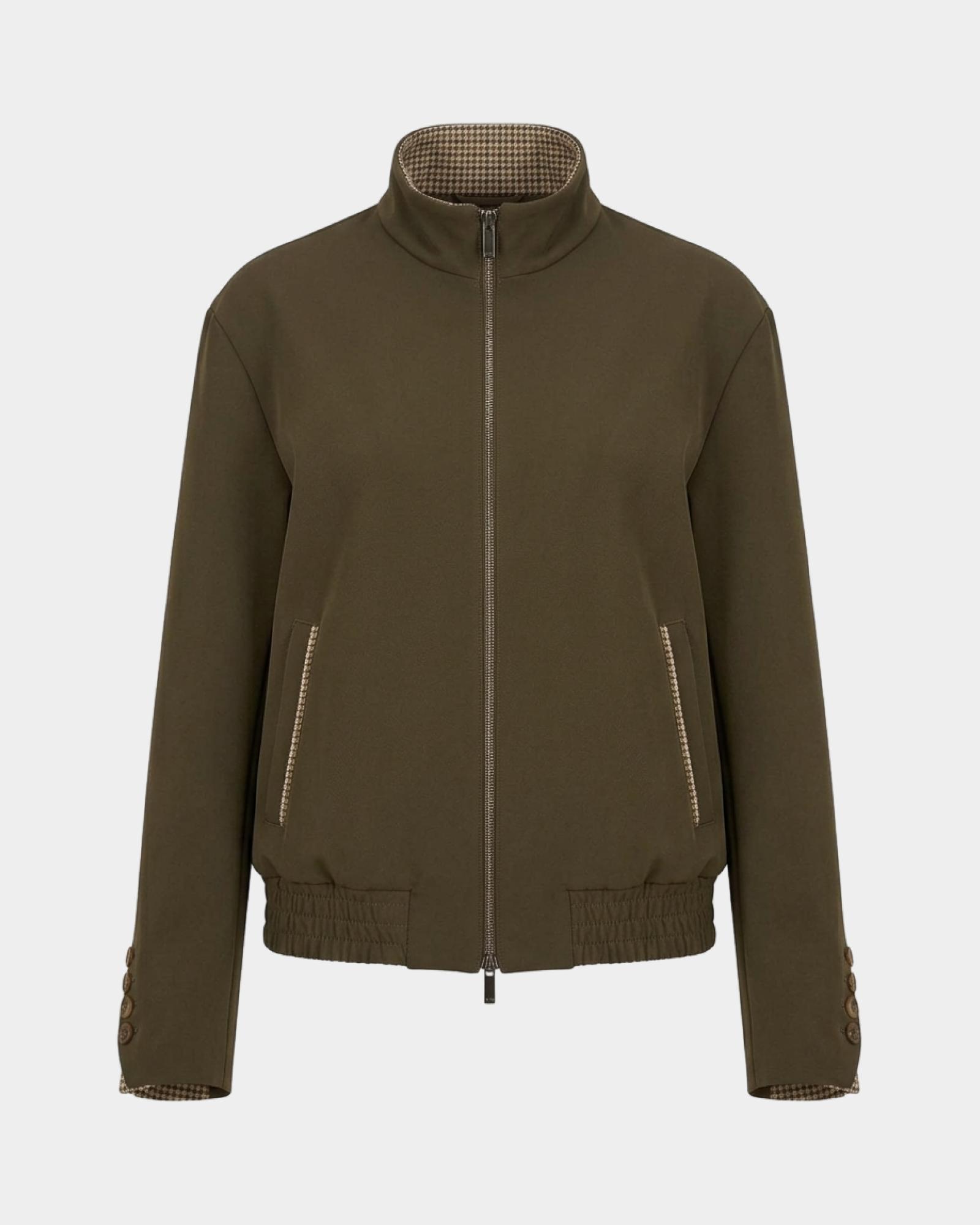 Bomber para mujer con inserciones micro-vichy Made in Italy, VERDE MILITAR, large