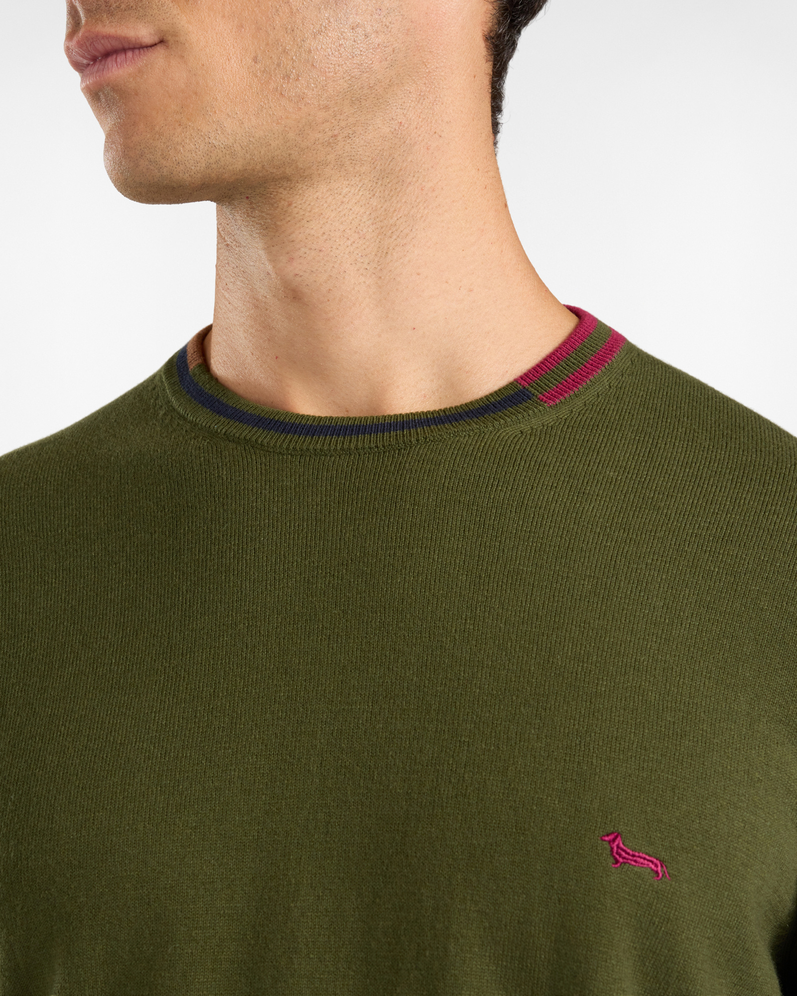 Men's regular fit sweater in a wool and cotton blend, SPORT GREEN, large