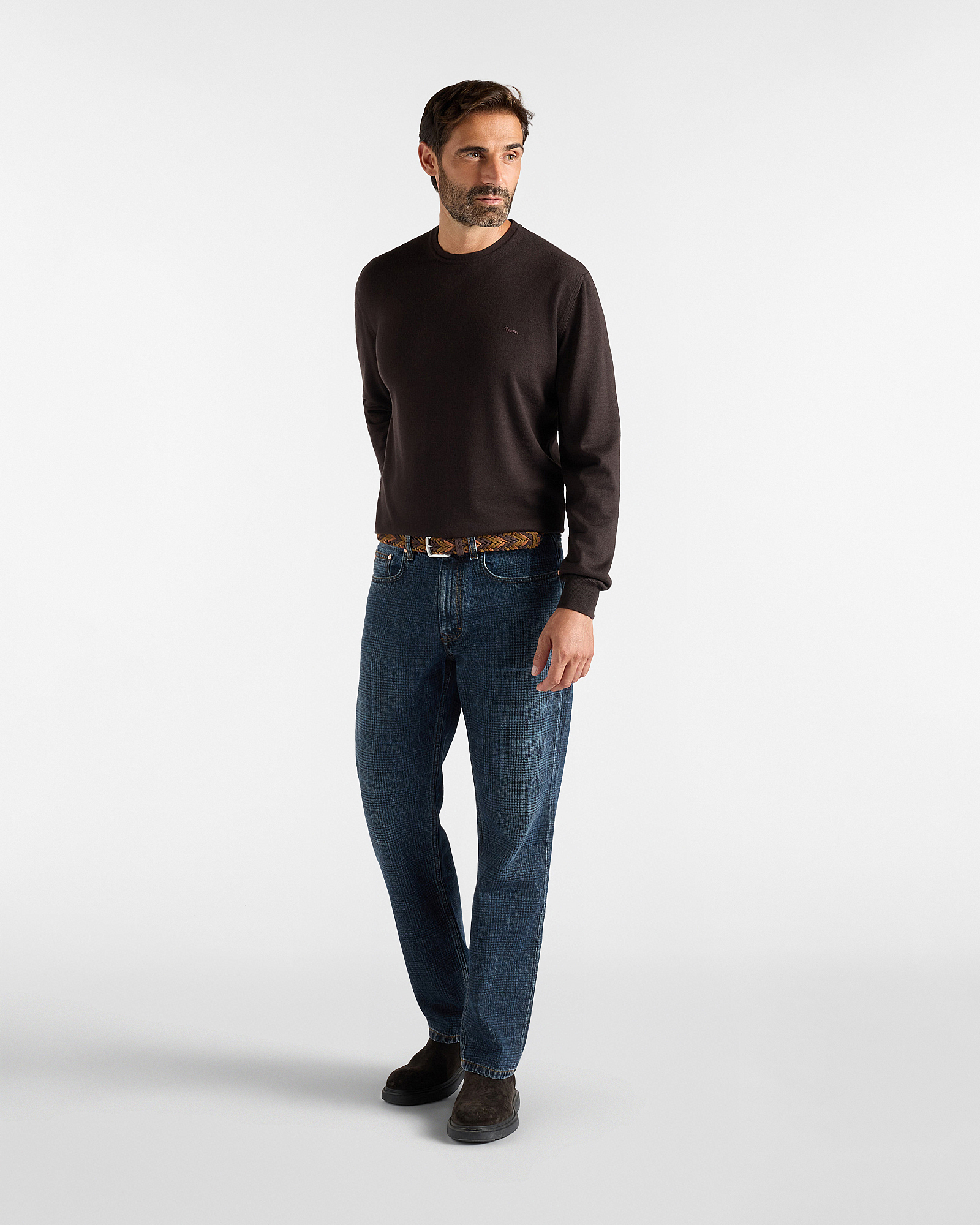 Men's Made in Italy sweater in  100% pure wool with regular fit, DARK BROWN, large