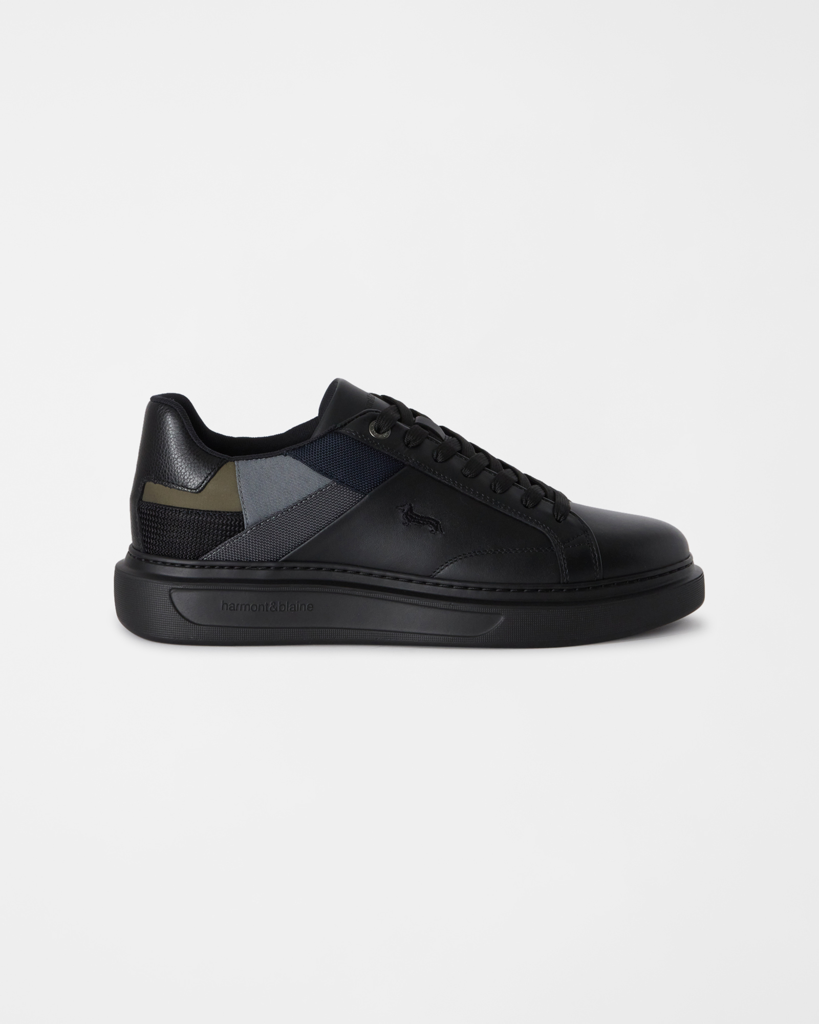 Men's gray/black Caleidos leather sneakers with fabric patchwork