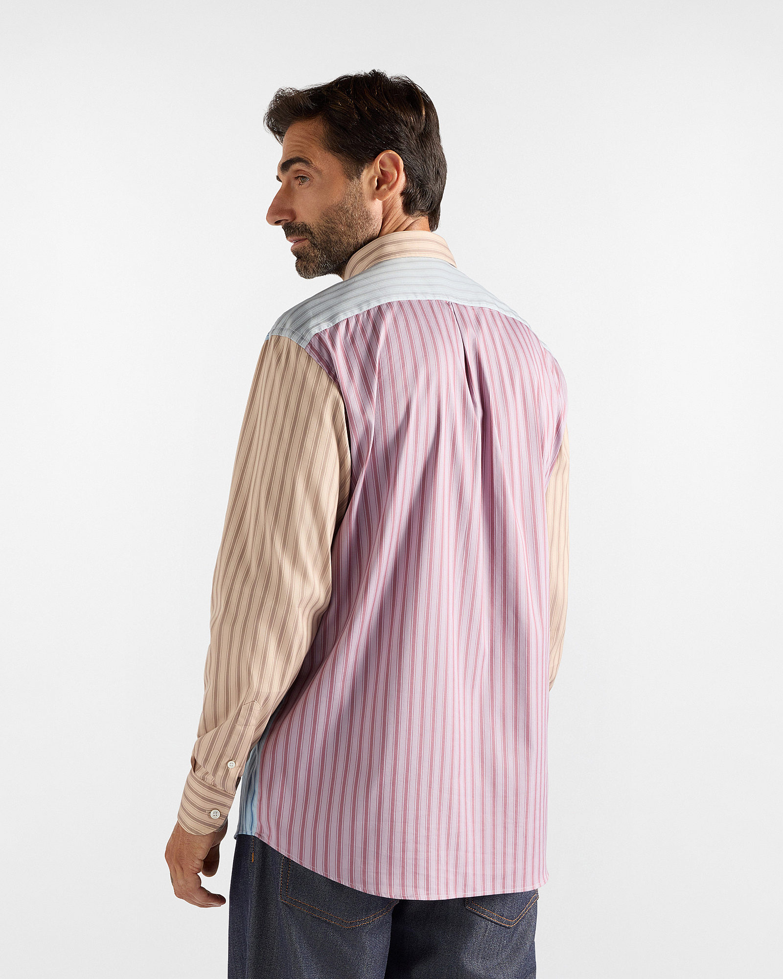 Men's Piazzetta shirt striped patchwork Classic Fit multicolor, LIGHT BLUE, large