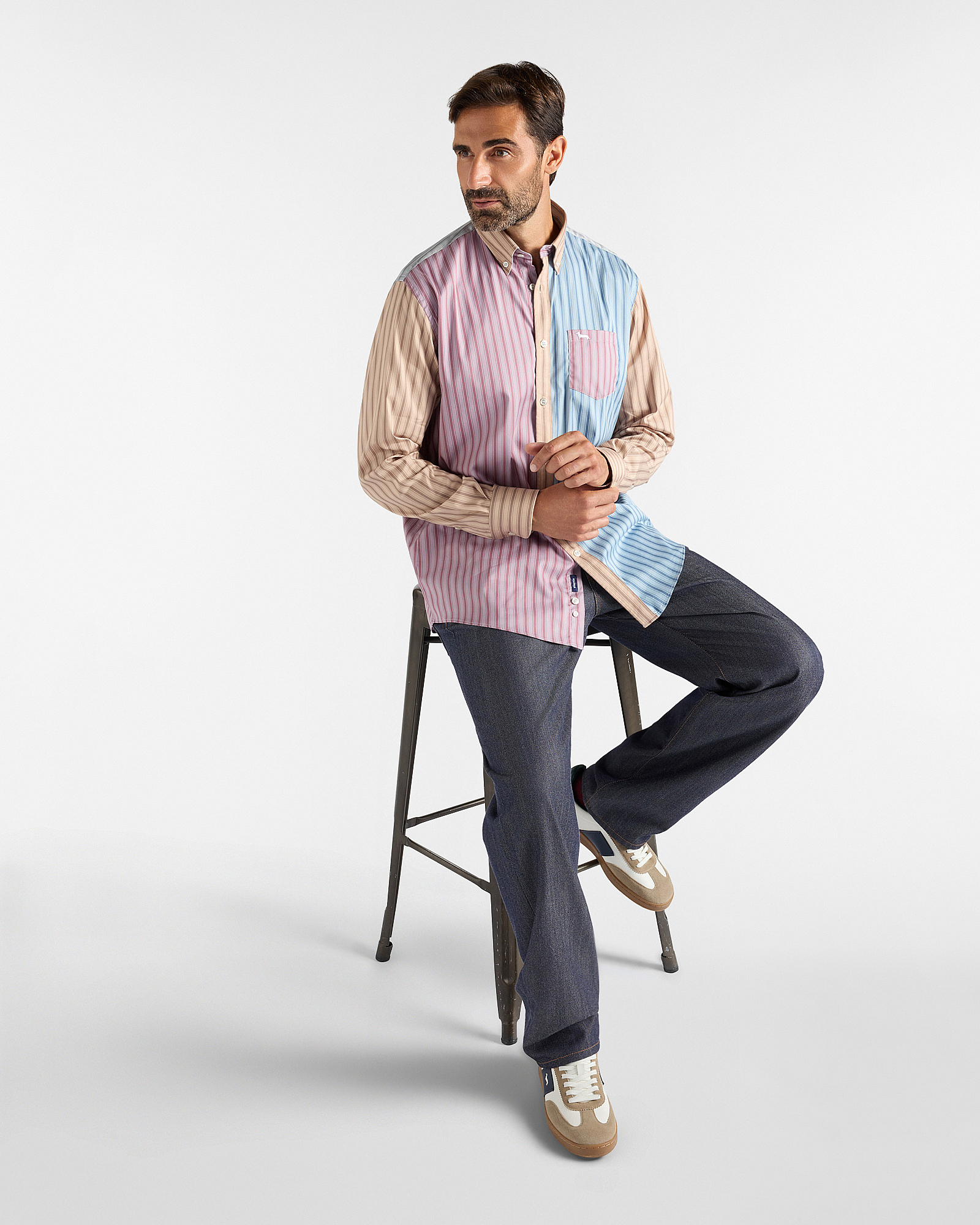 Men's Piazzetta shirt striped patchwork Classic Fit multicolor, LIGHT BLUE, large