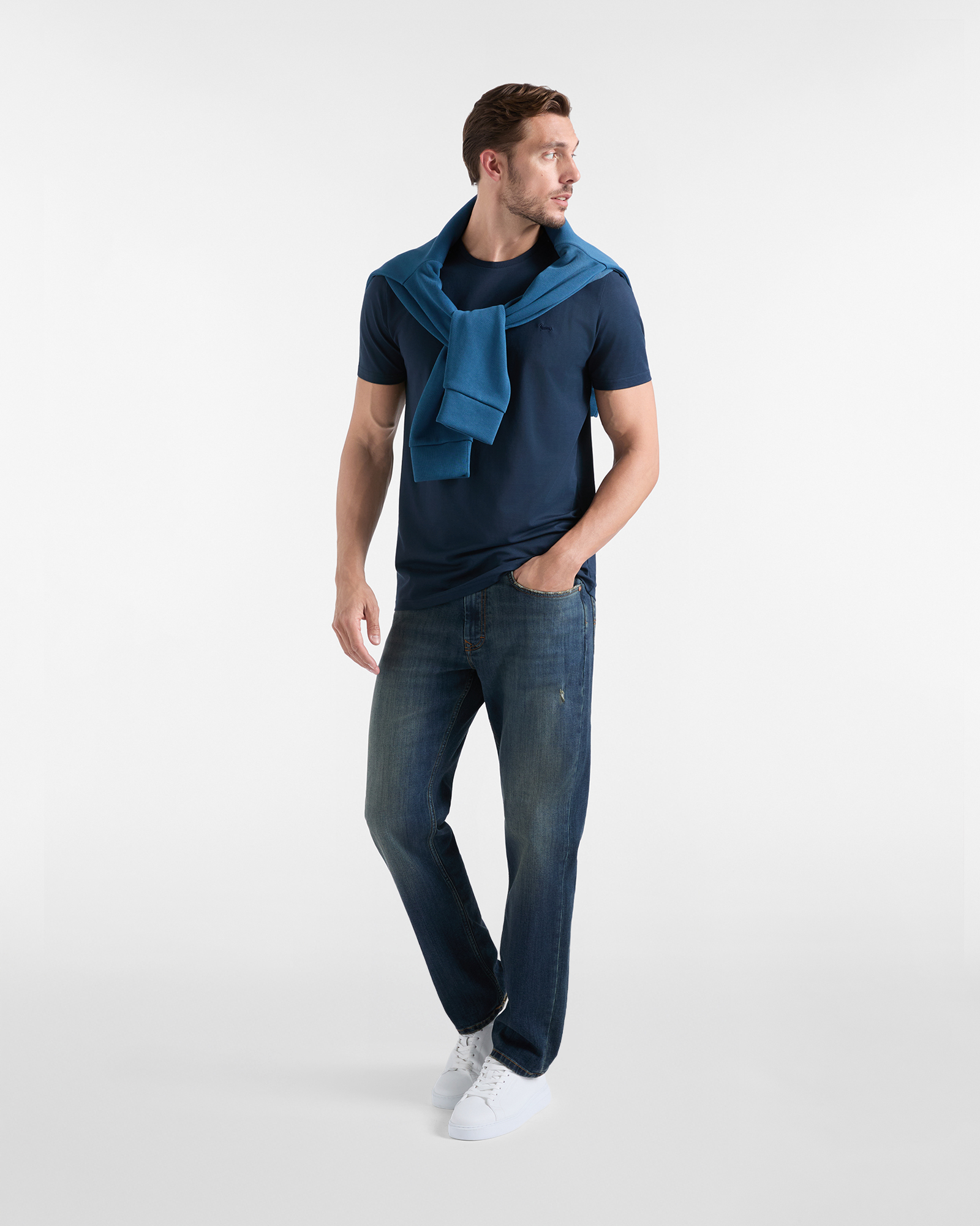 Men's regular-fit T-shirt in cotton and silk blend, NAVY BLUE, large
