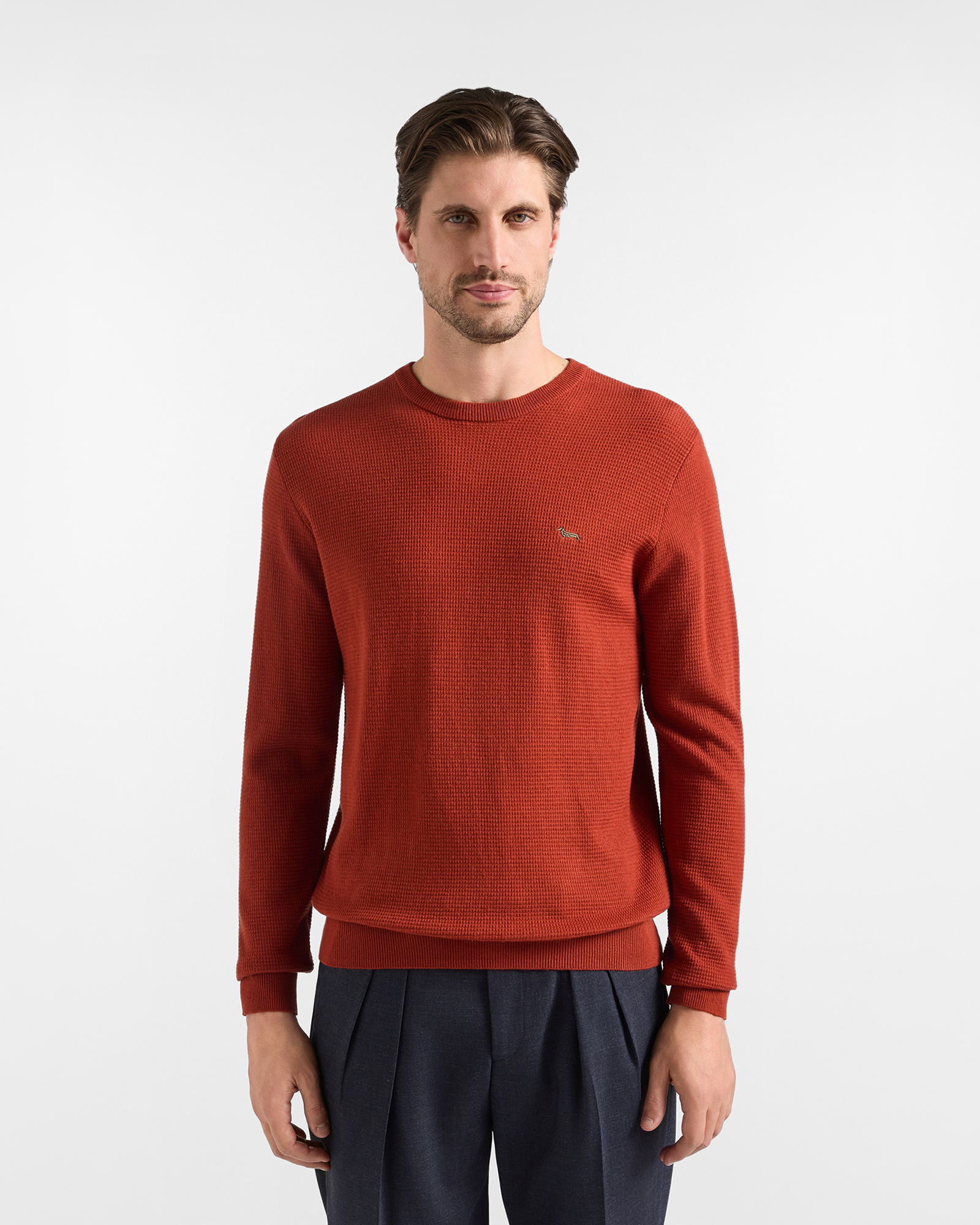 Men's regular fit sweater in a red wool and cotton blend