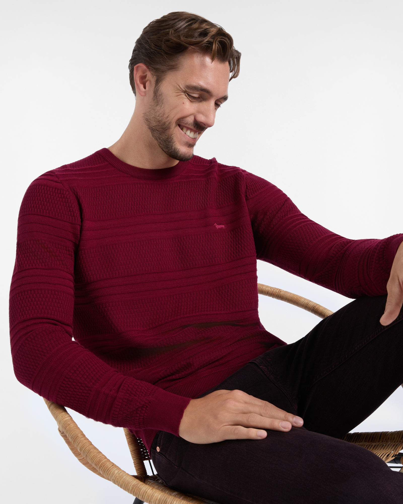 Men's Made in Italy sweater in 100% pure wool with regular fit, INDIAN ROSE, large