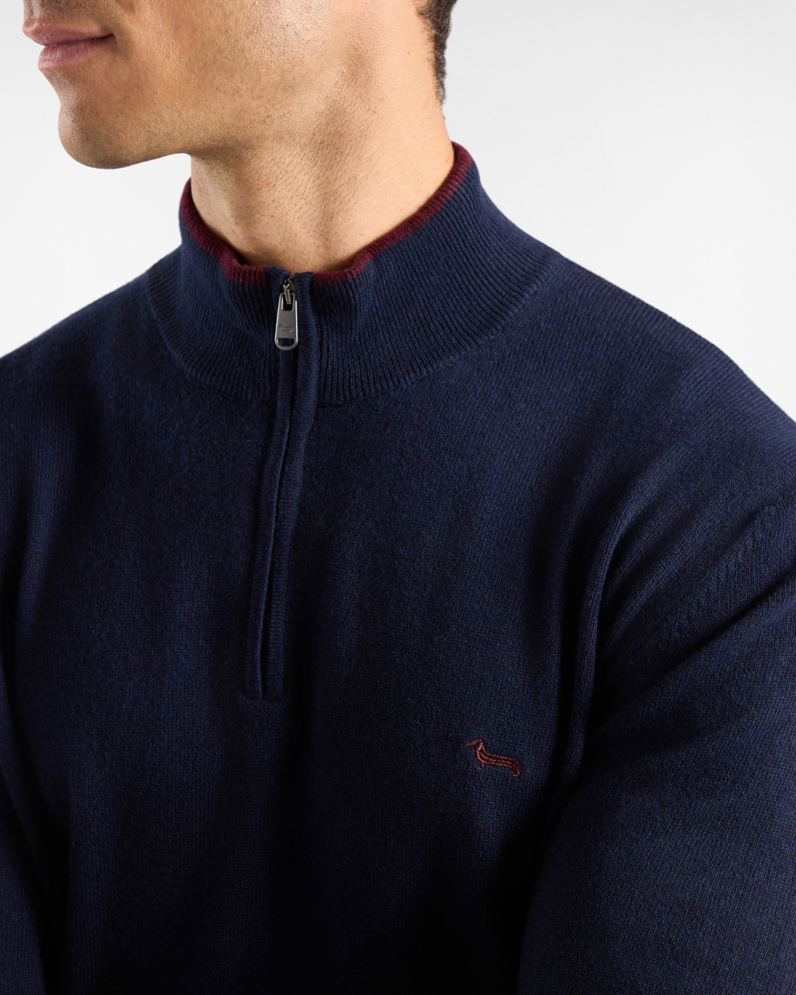 Jersey Hombre de cuello alto half zip en mezcla de lana   Regular Fit, AZUL MARINO, large