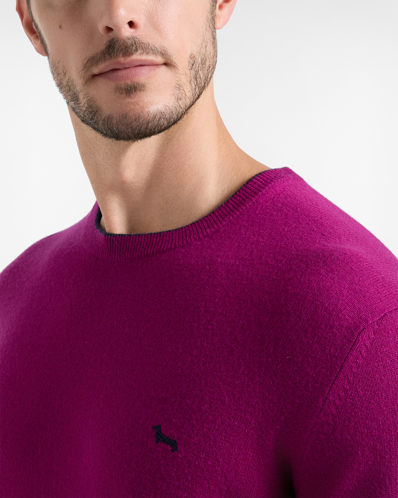 Maglia Uomo girocollo con riga contrasto in misto lana e cashmere grigio Regular Fit, INDIAN ROSE, large