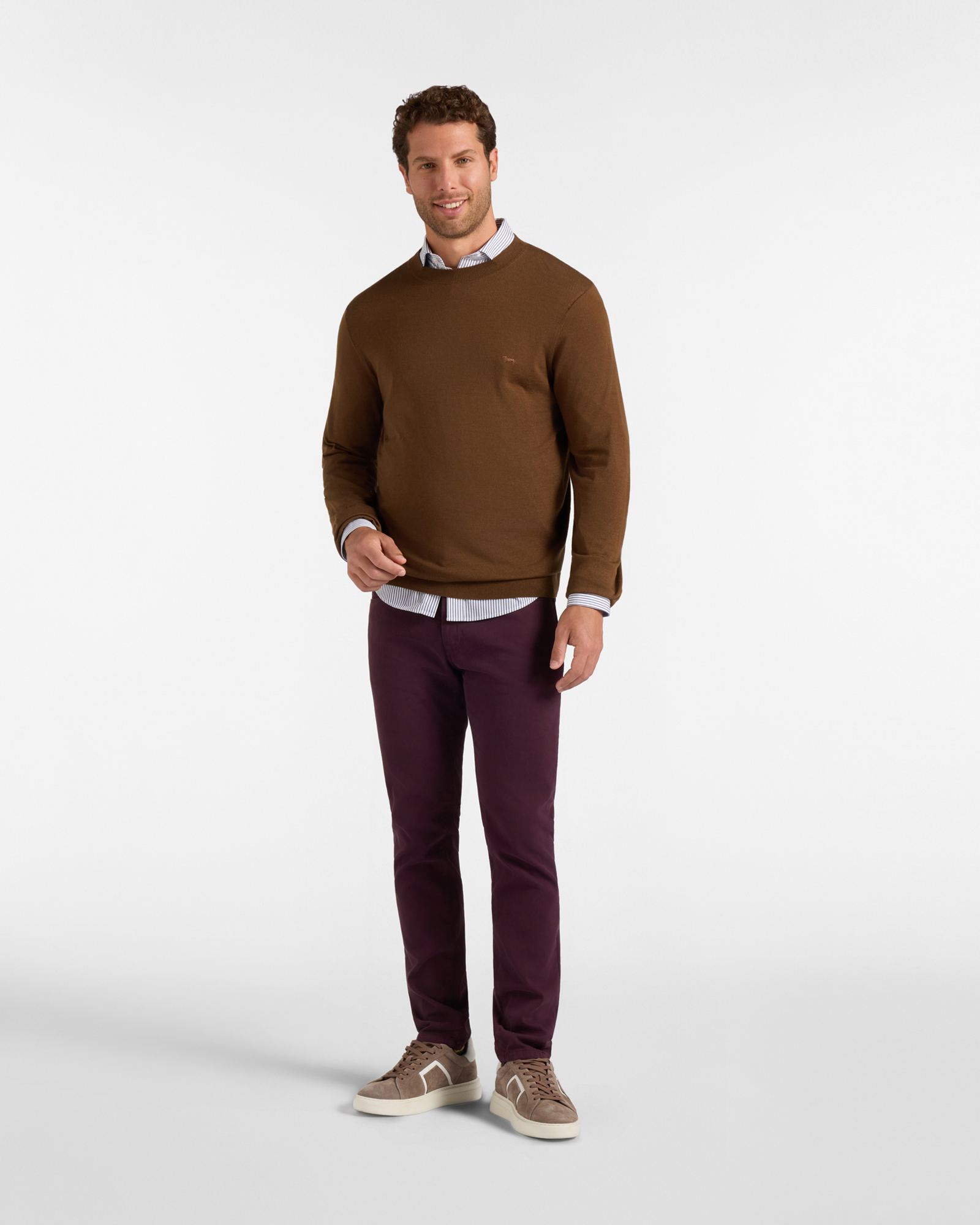 Men's sweater in 100% pure wool with regular fit, DARK BROWN, large
