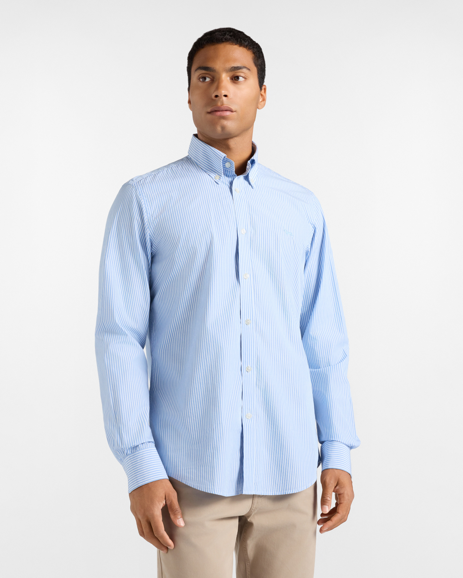 Camicia Uomo riga fondo colorato tinto filo Regular Fit celeste