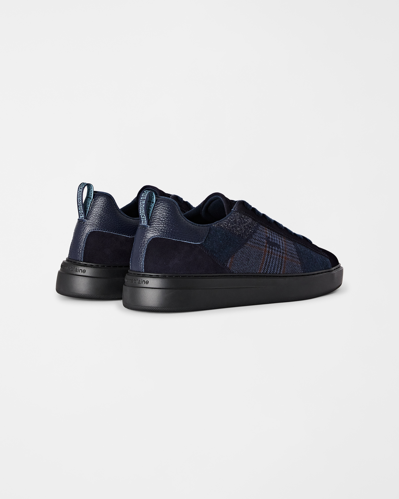 Men's suede and fabric patchwork sneakers, BLUE - BLUE, large