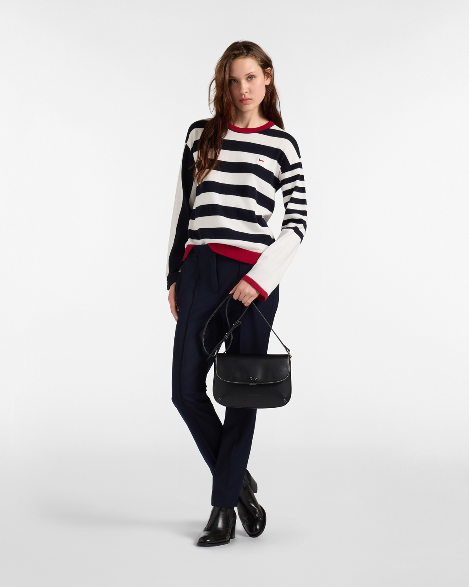 Pull femme &agrave; rayures en coton avec d&eacute;tails en contraste, BLANC, large