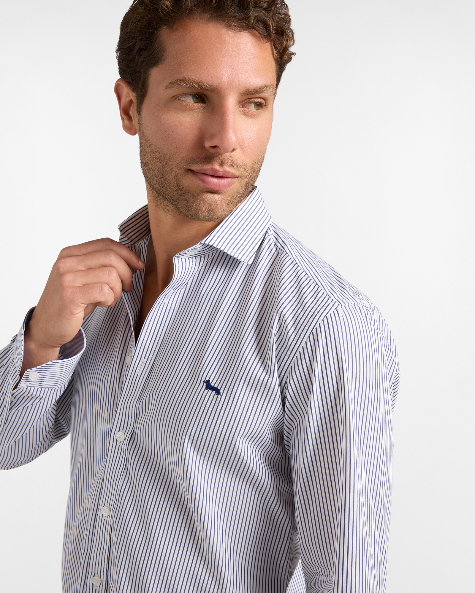 Men's narrow-fit  shirt featuring stripes on a  yarn-dyed background, BLUETTE, large