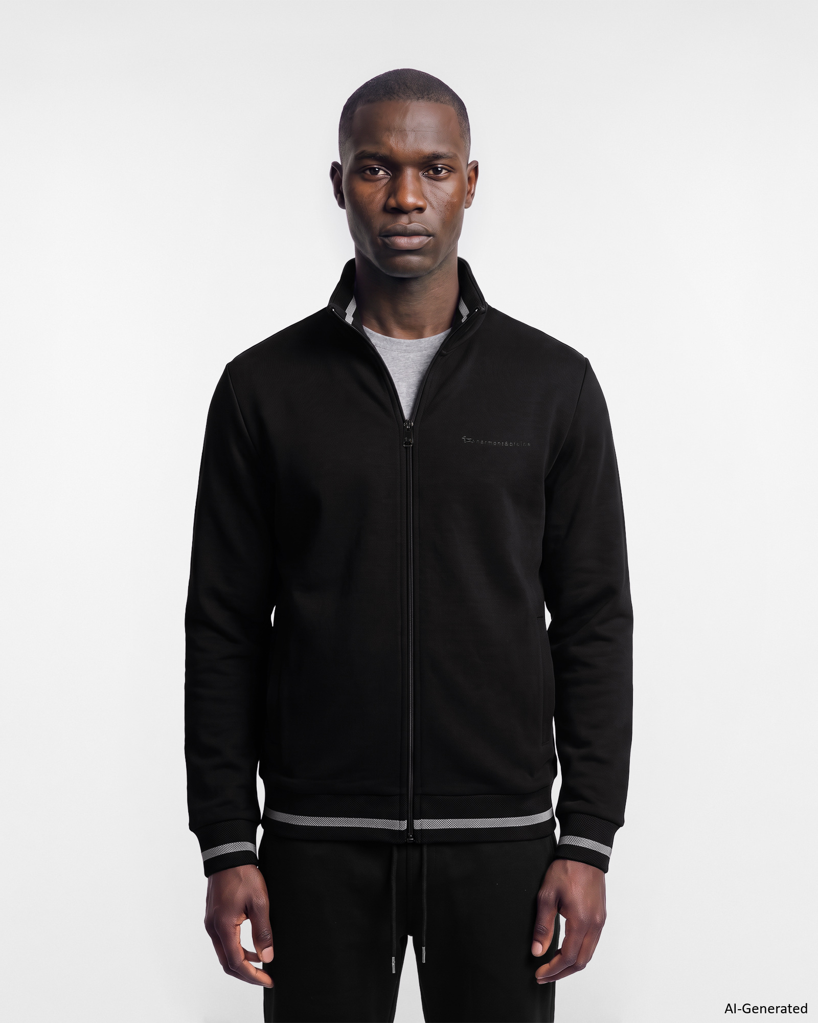 Men&rsquo;s full-zip hoodie in brushed fleece with black contrast detailing