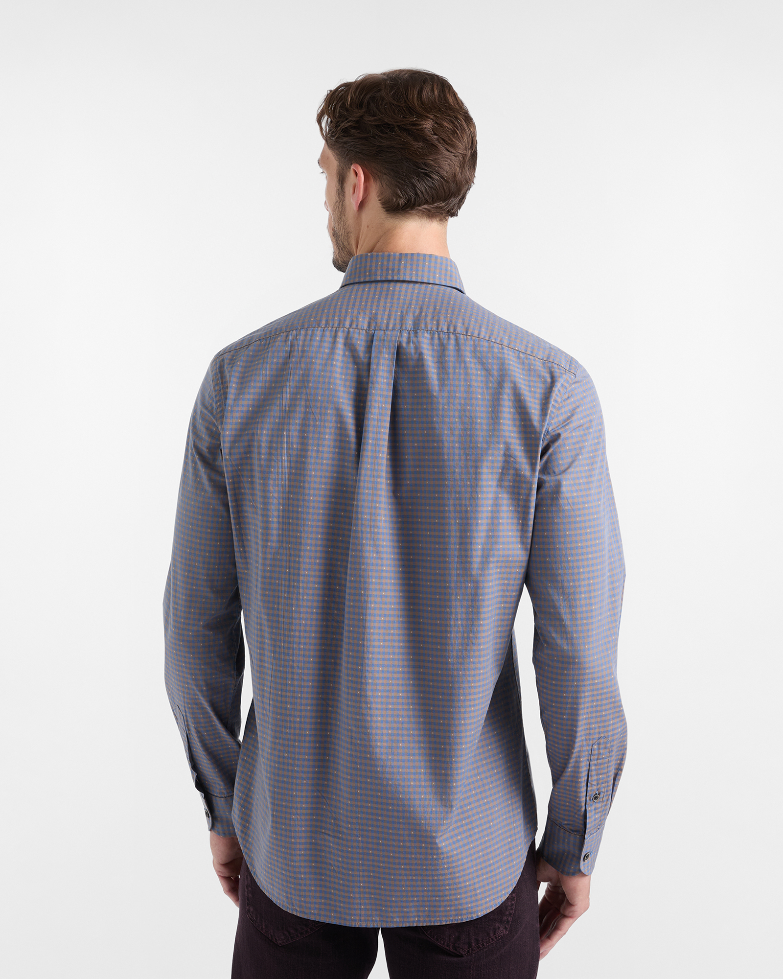 Men&rsquo;s micro-check fil coup&eacute; cotton shirt, DARK BROWN, large
