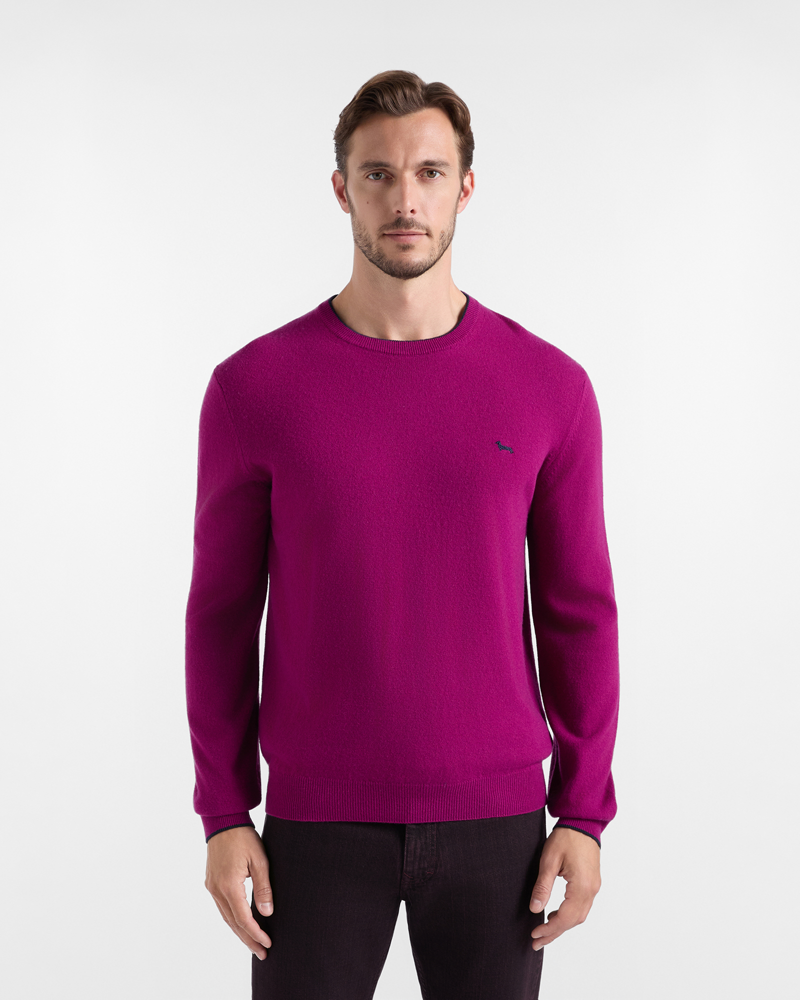 Maglia Uomo girocollo con riga contrasto in misto lana e cashmere grigio Regular Fit, INDIAN ROSE, large