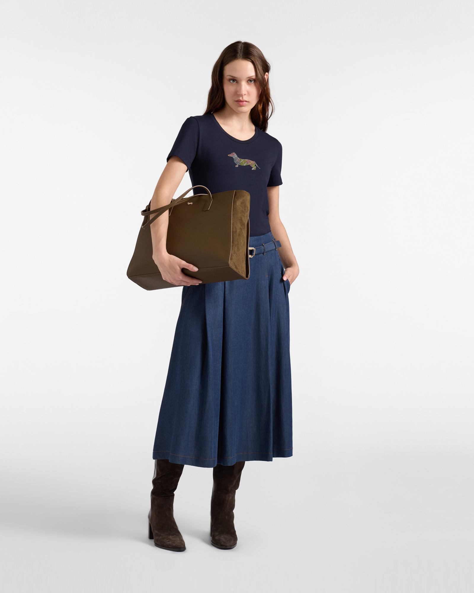 GONNA IN DENIM IMPUNTERE A CONTRASTO, BLU DENIM, large