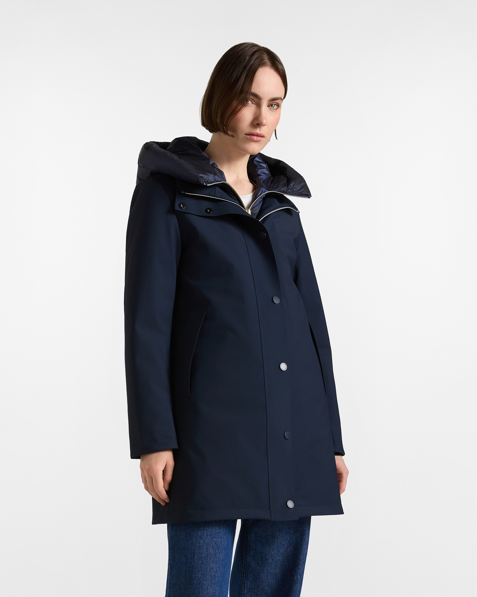 Parka de mujer con plum&oacute;n y capucha desmontable, azul marino