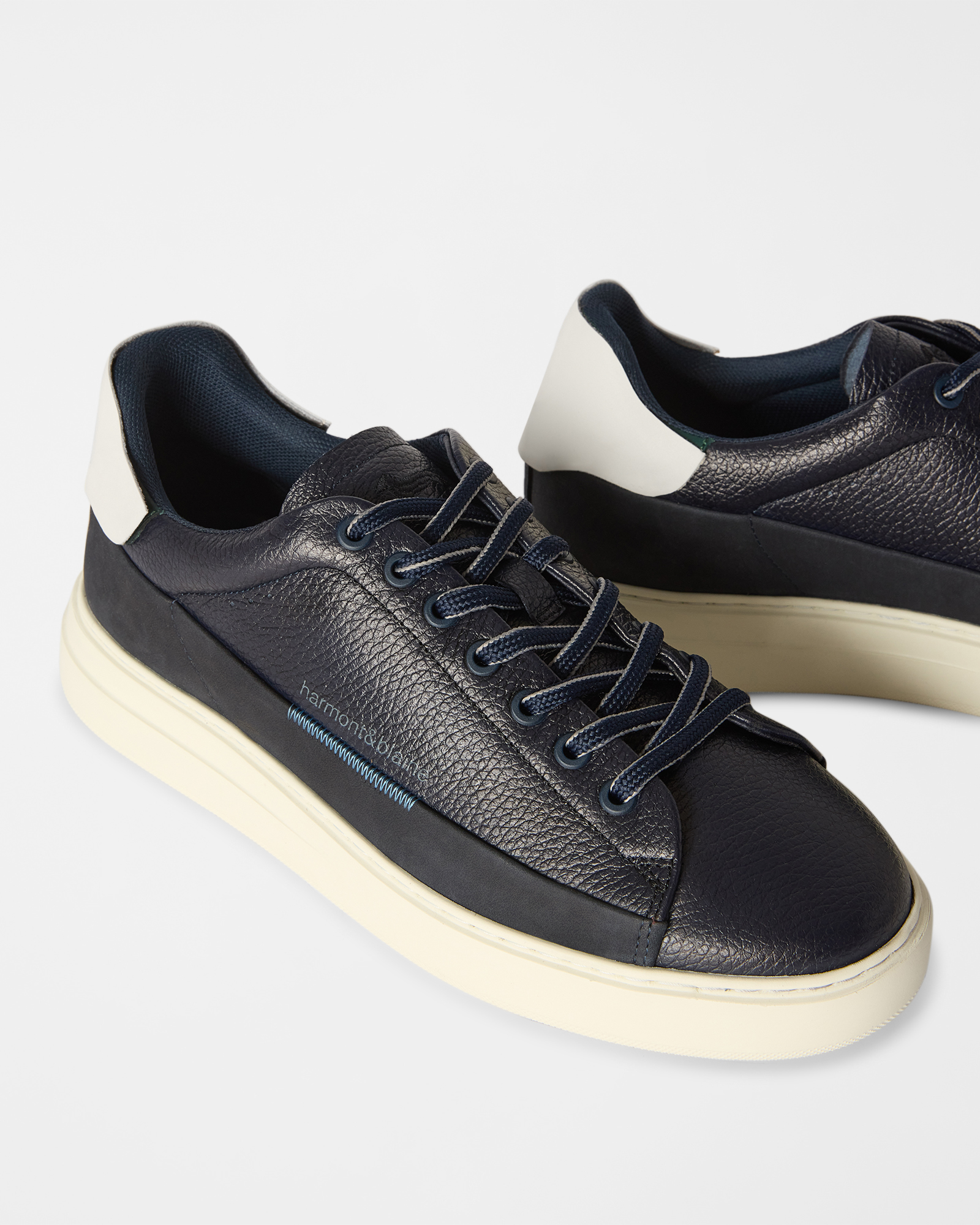 Men's grained leather and nubuck sneakers, BLUE - BLUE, large