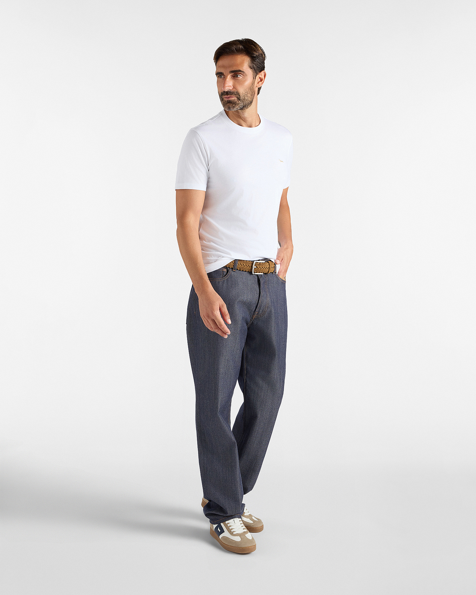 Men's narrow-fit  T-shirt in 100% pure cotton, WHITE, large