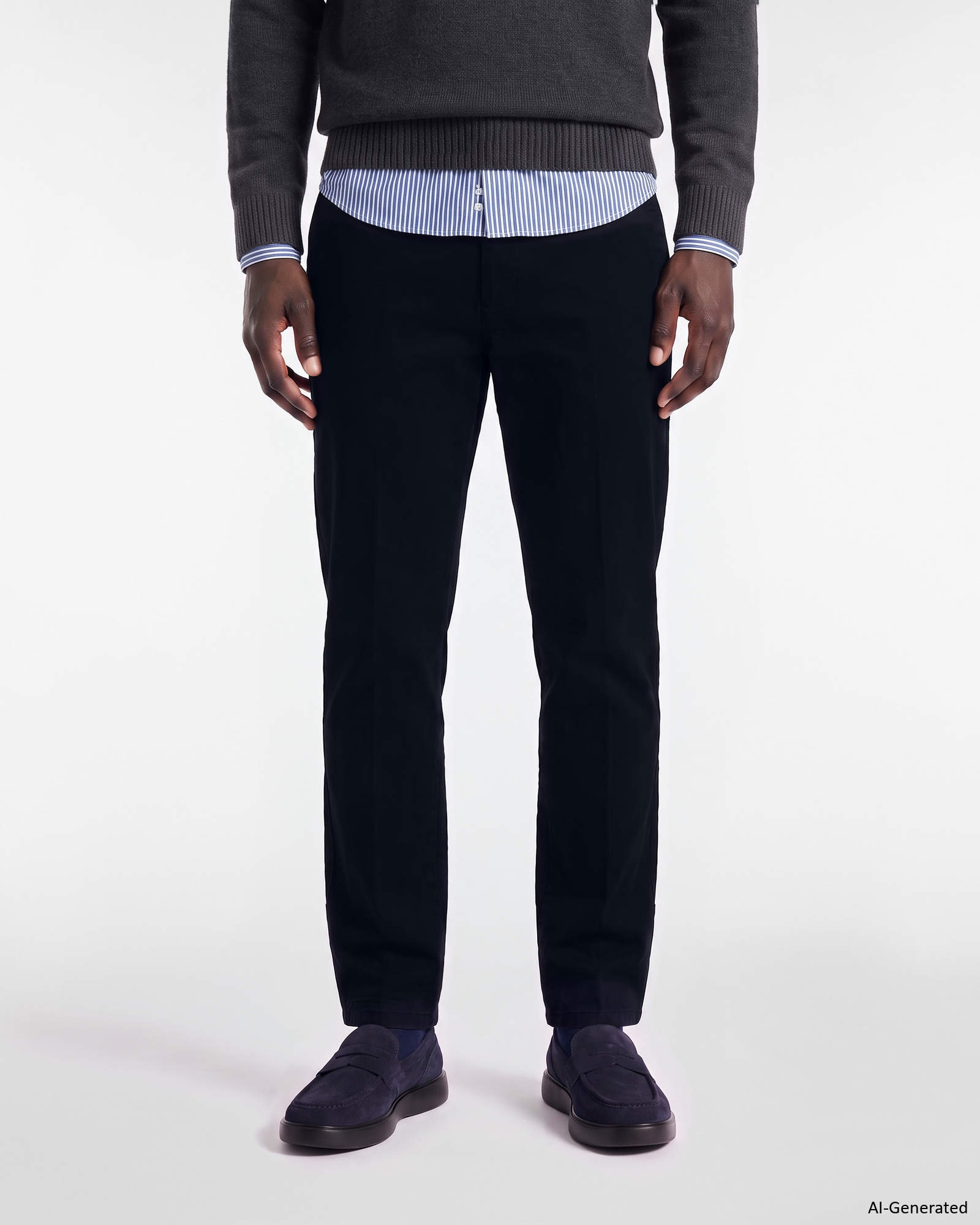 Herren-Chinohose aus Stretch-Baumwolle in Blau mit regul&auml;rer Passform