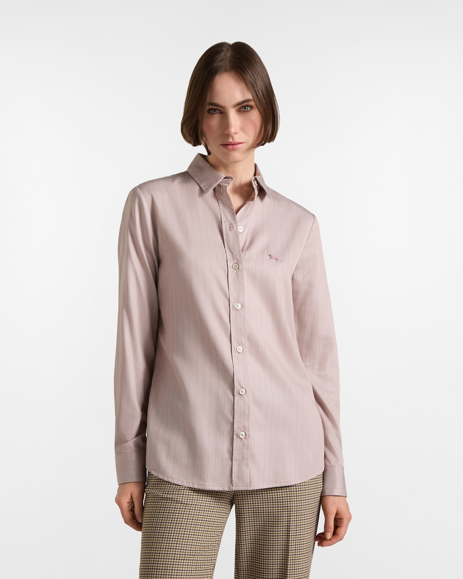 Camicia Donna tessuto fluido gessato sabbia