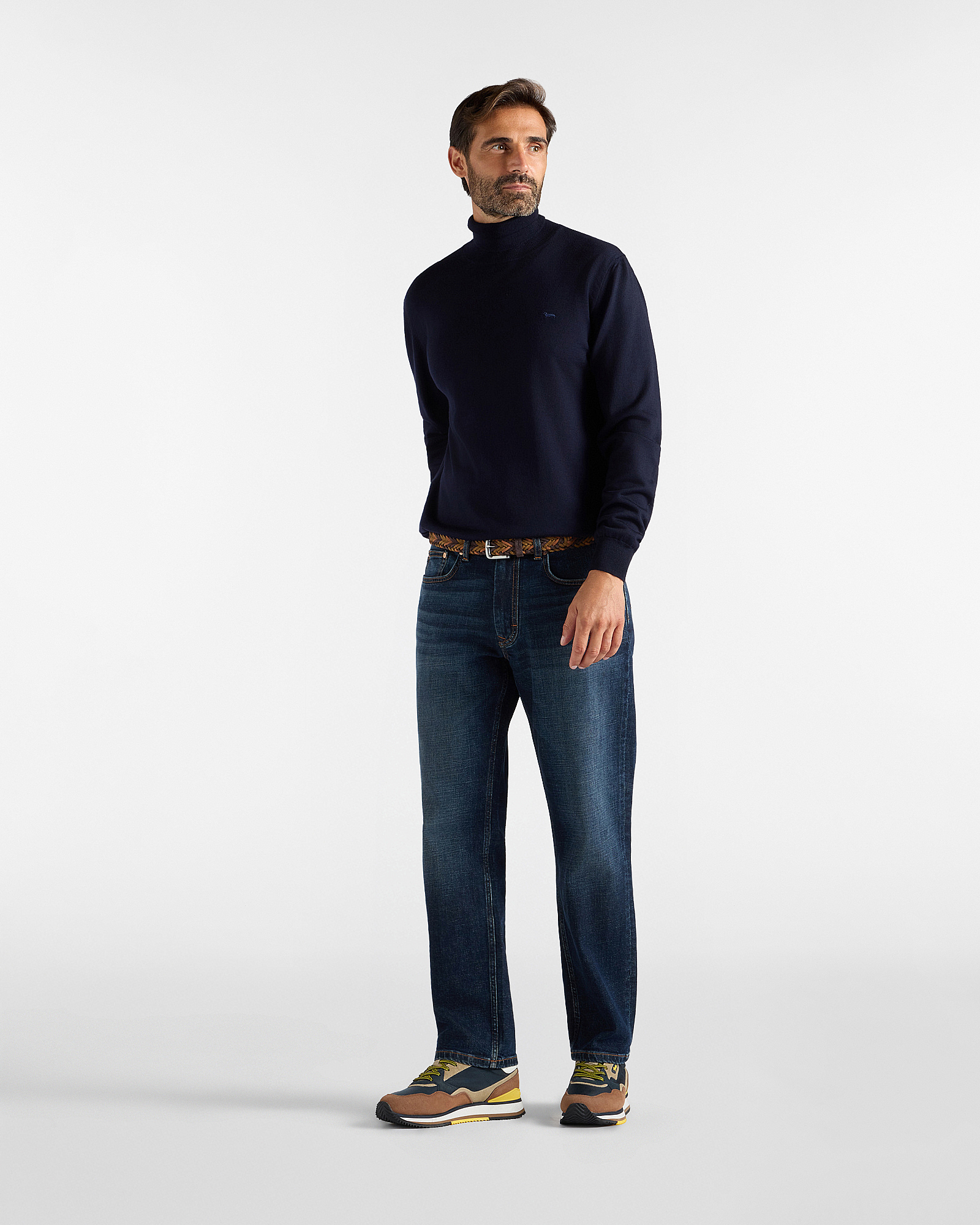 Men's Made in Italy turtleneck sweater in 100% pure wool with regular fit, NAVY BLUE, large